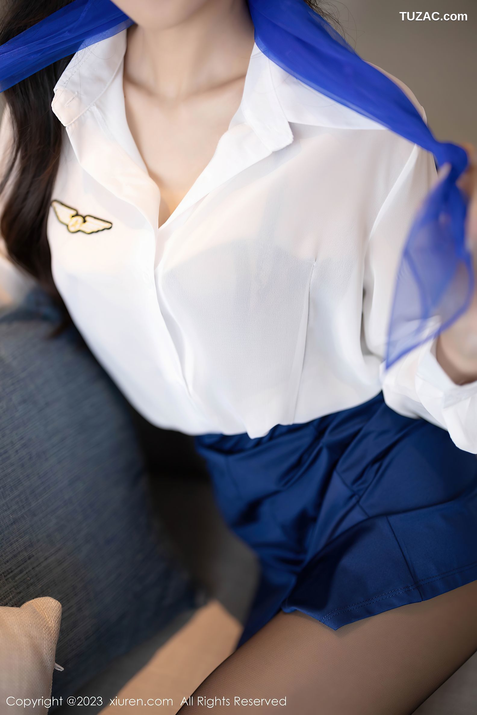 XiuRen秀人网-7347-林星阑-白衬衫蓝短裙空姐制服黑丝-2023.09.06