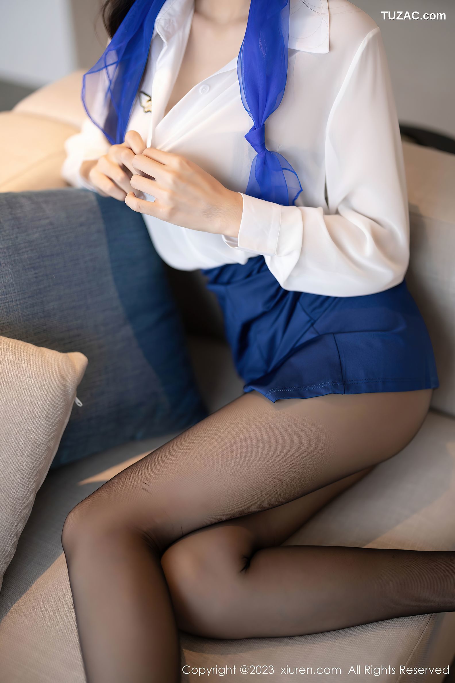 XiuRen秀人网-7347-林星阑-白衬衫蓝短裙空姐制服黑丝-2023.09.06