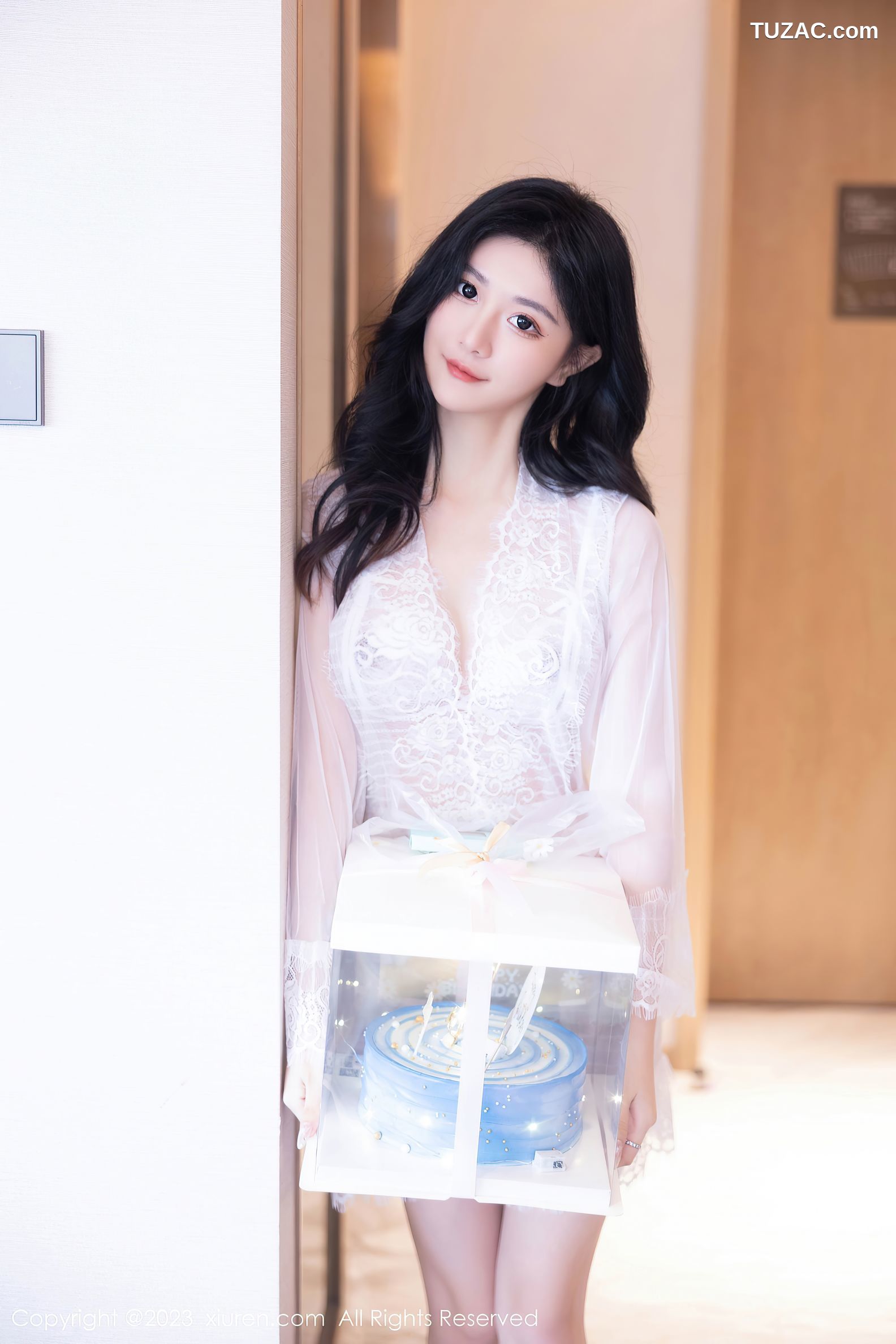 XiuRen秀人网-7348-幼幼-生日主题白纱服饰白色蕾丝内衣爆乳-2023.09.06