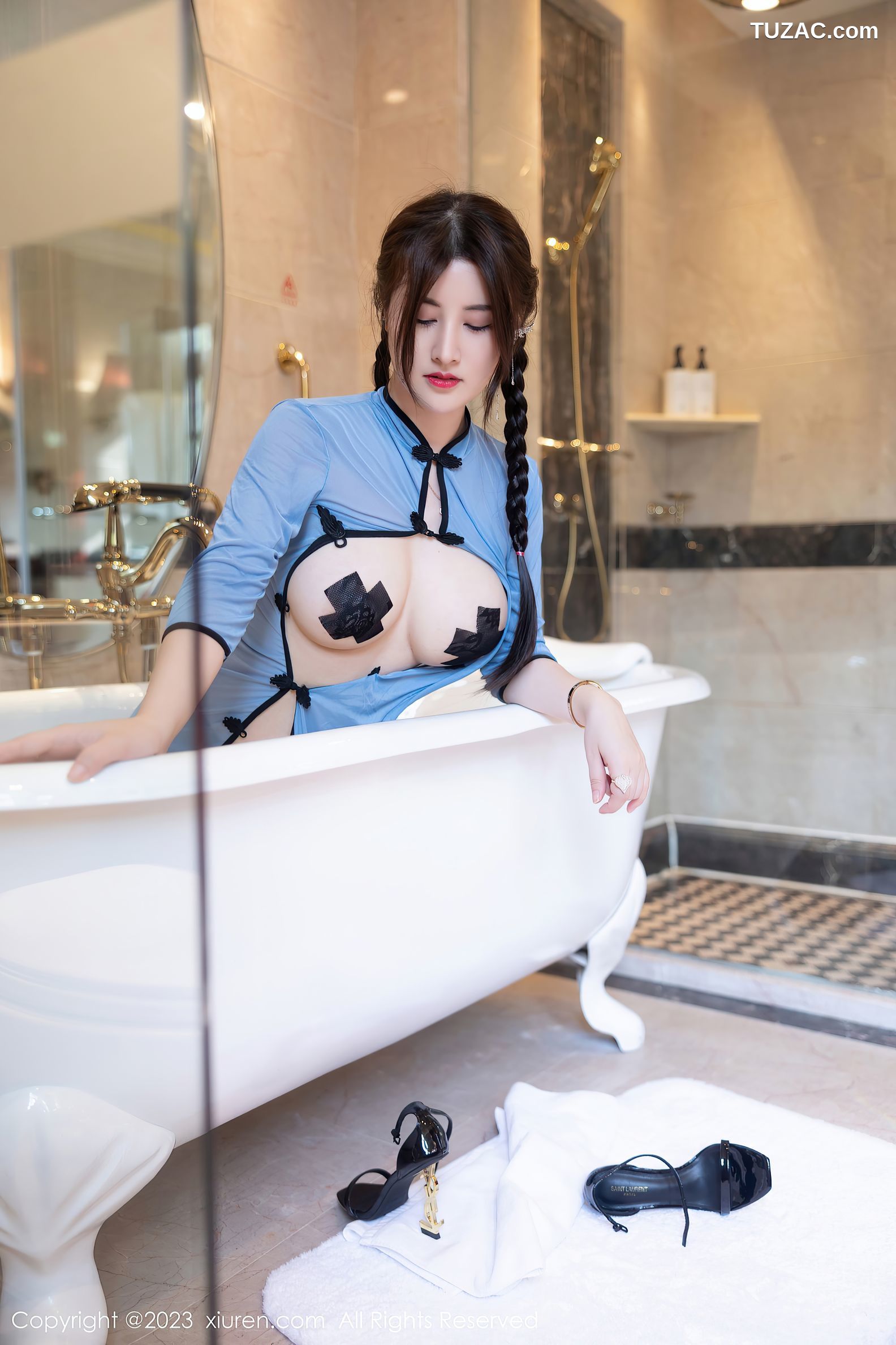 XiuRen秀人网-7357-诗诗kiki-蓝色轻透古装黑丝爆乳-2023.09.08