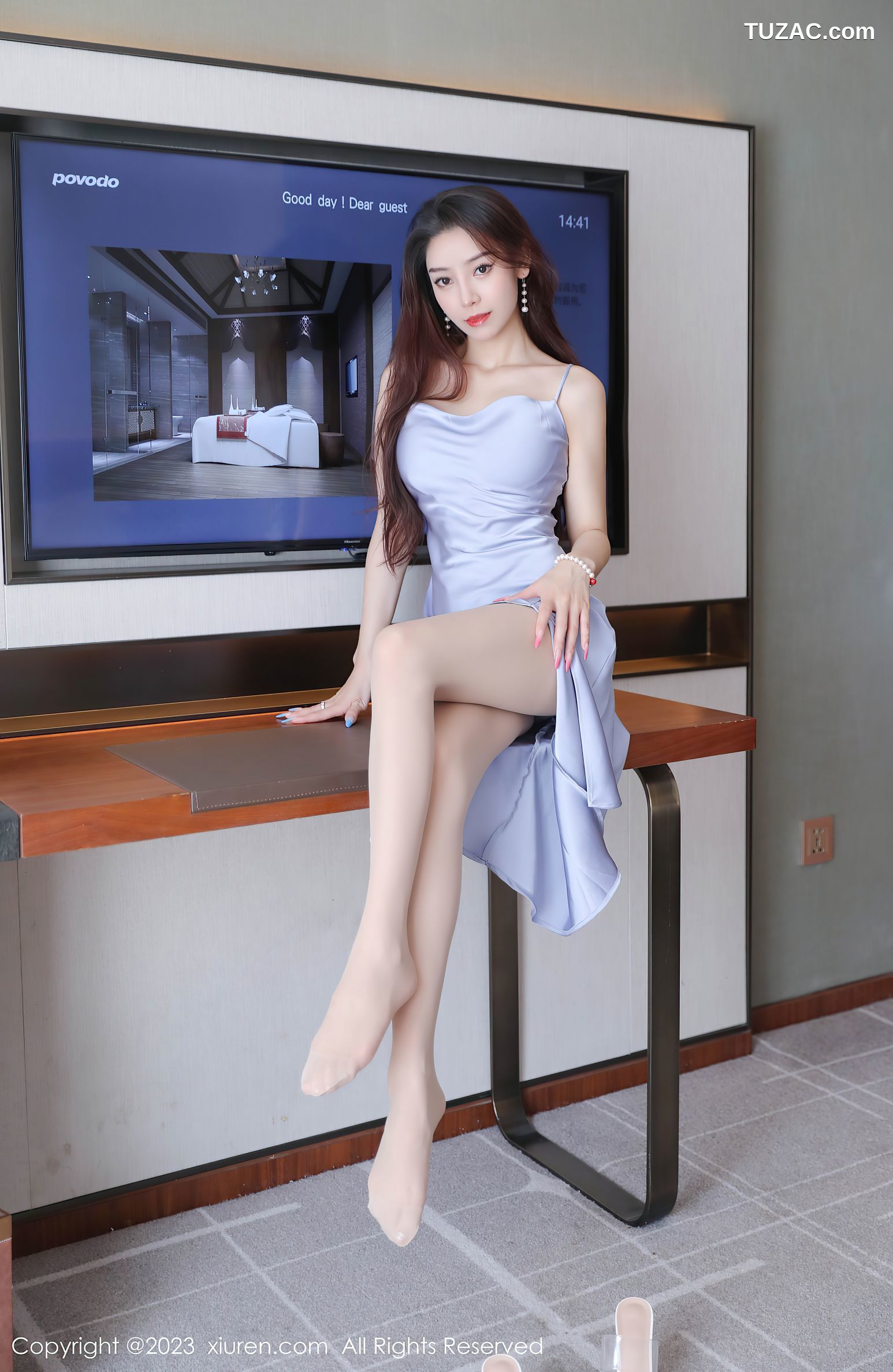 XiuRen秀人网-7365-苏曼兮-蓝灰色吊带长裙-2023.09.11