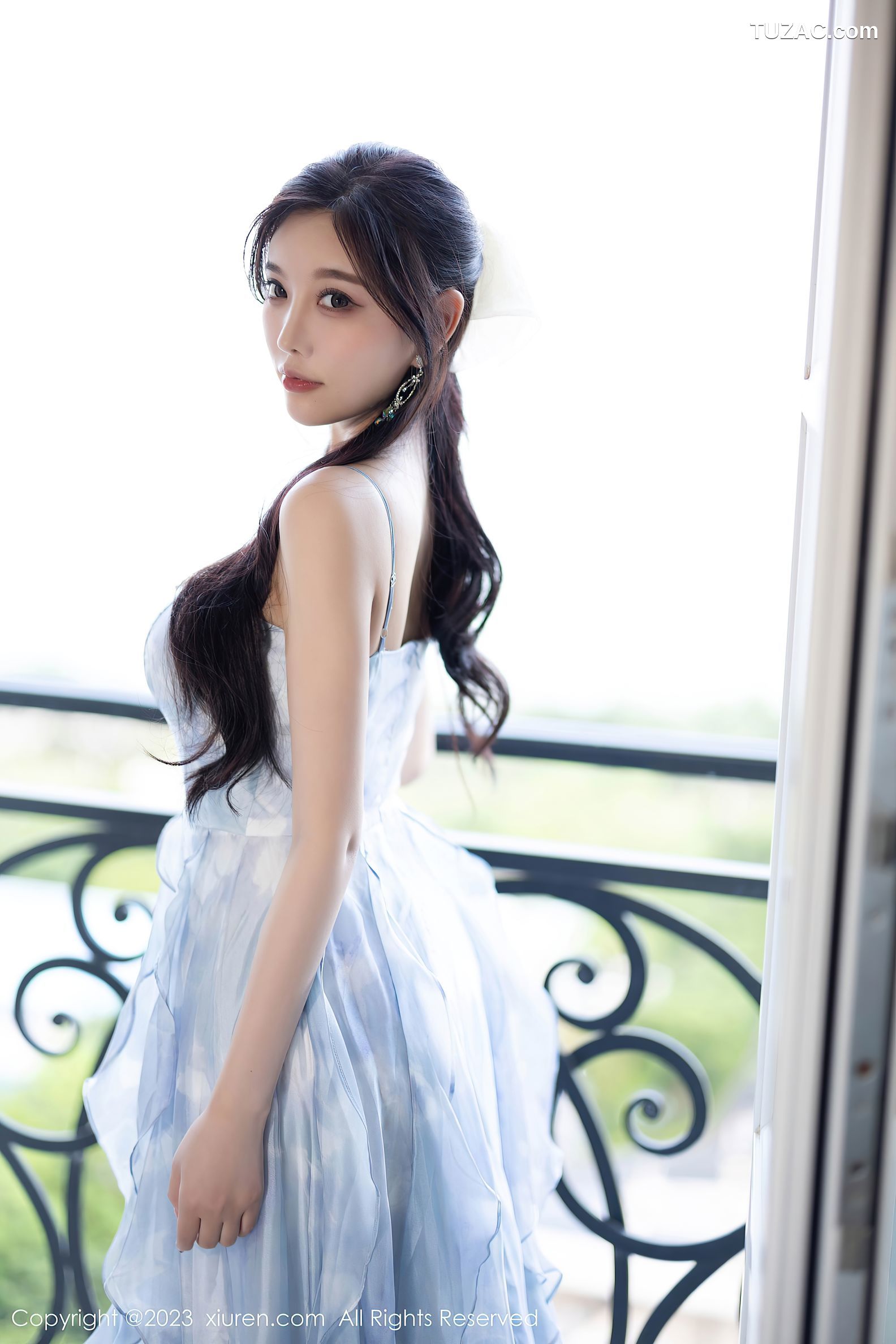 XiuRen秀人网-7382-杨晨晨Yome-浙江安吉旅拍-蓝色长裙透视黑纱-2023.09.13