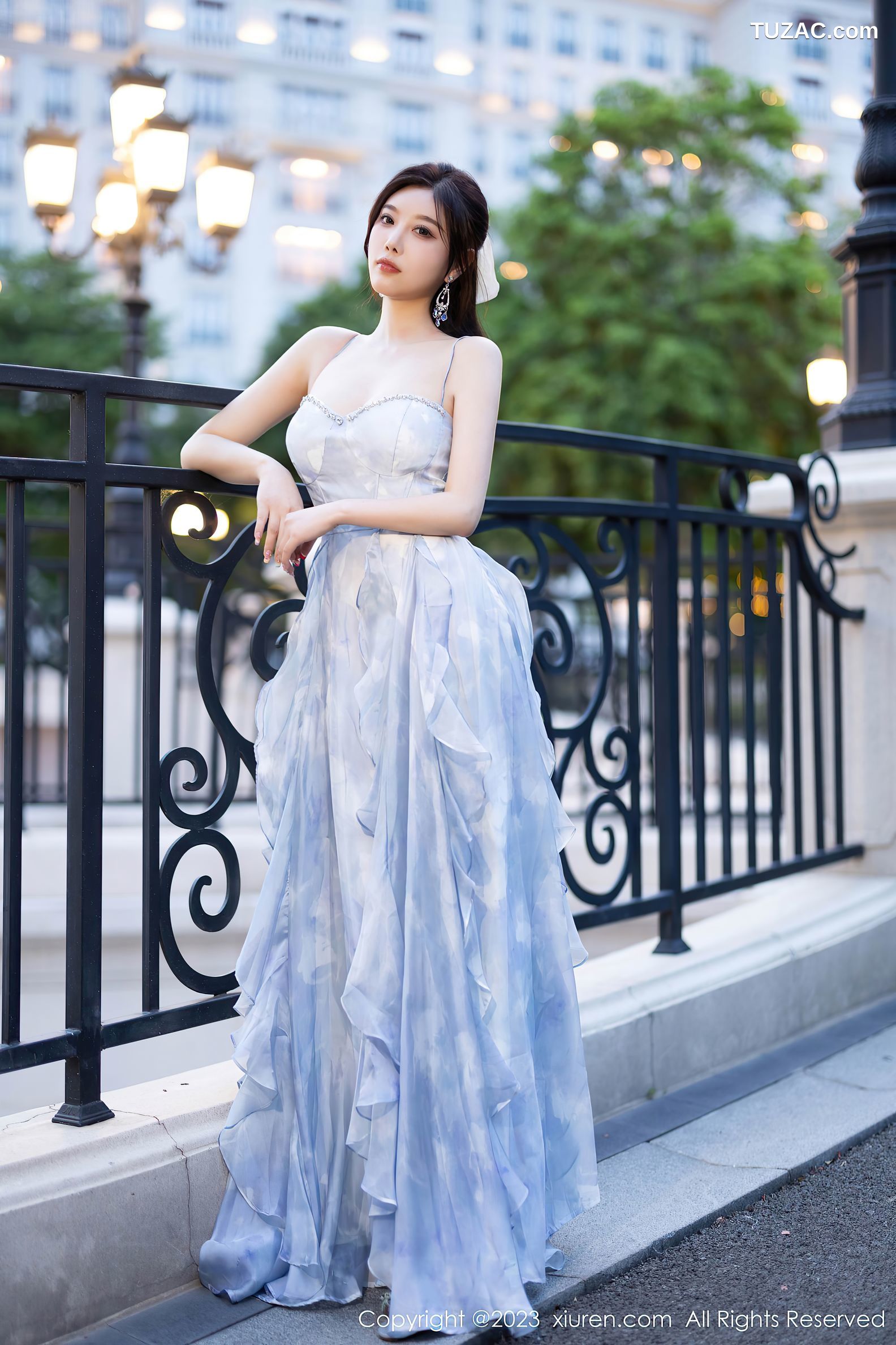 XiuRen秀人网-7382-杨晨晨Yome-浙江安吉旅拍-蓝色长裙透视黑纱-2023.09.13