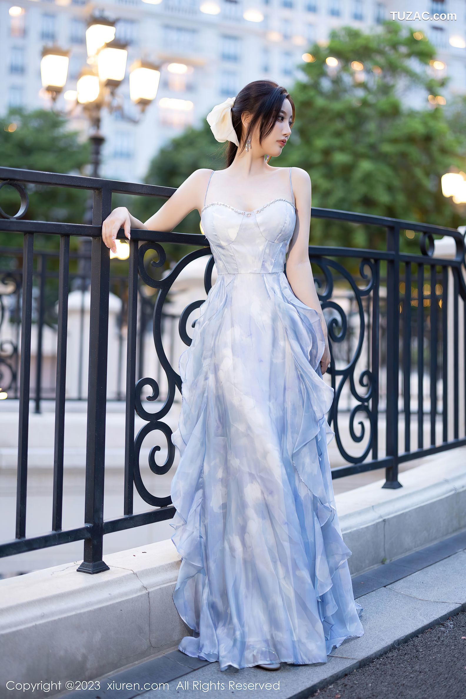 XiuRen秀人网-7382-杨晨晨Yome-浙江安吉旅拍-蓝色长裙透视黑纱-2023.09.13