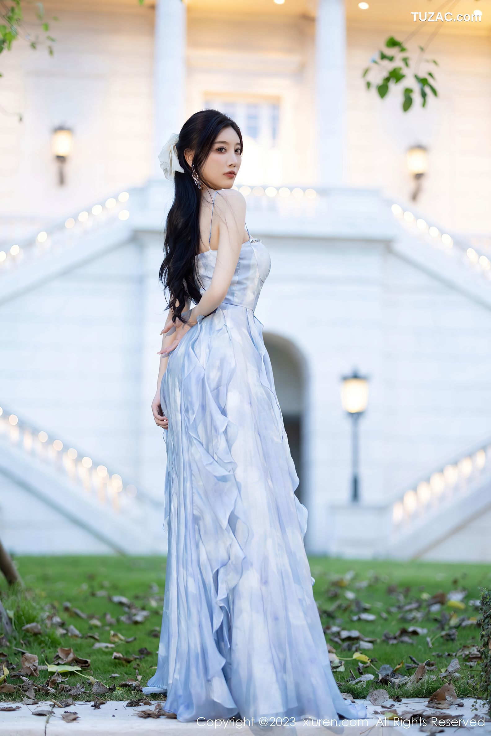 XiuRen秀人网-7382-杨晨晨Yome-浙江安吉旅拍-蓝色长裙透视黑纱-2023.09.13