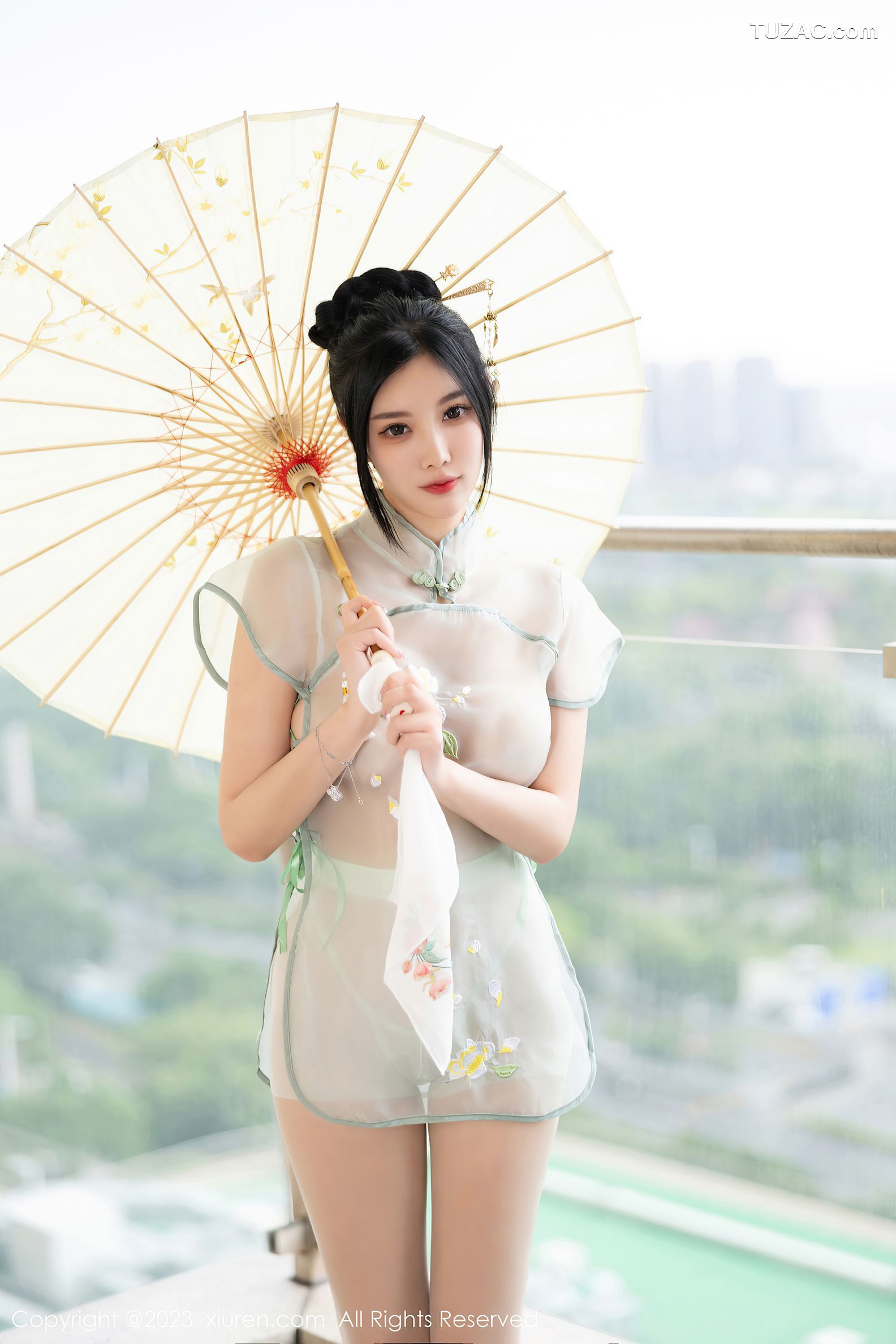 XiuRen秀人网-7410-杨晨晨Yome-浙江安吉旅拍-淡绿连衣长裙-2023.09.19