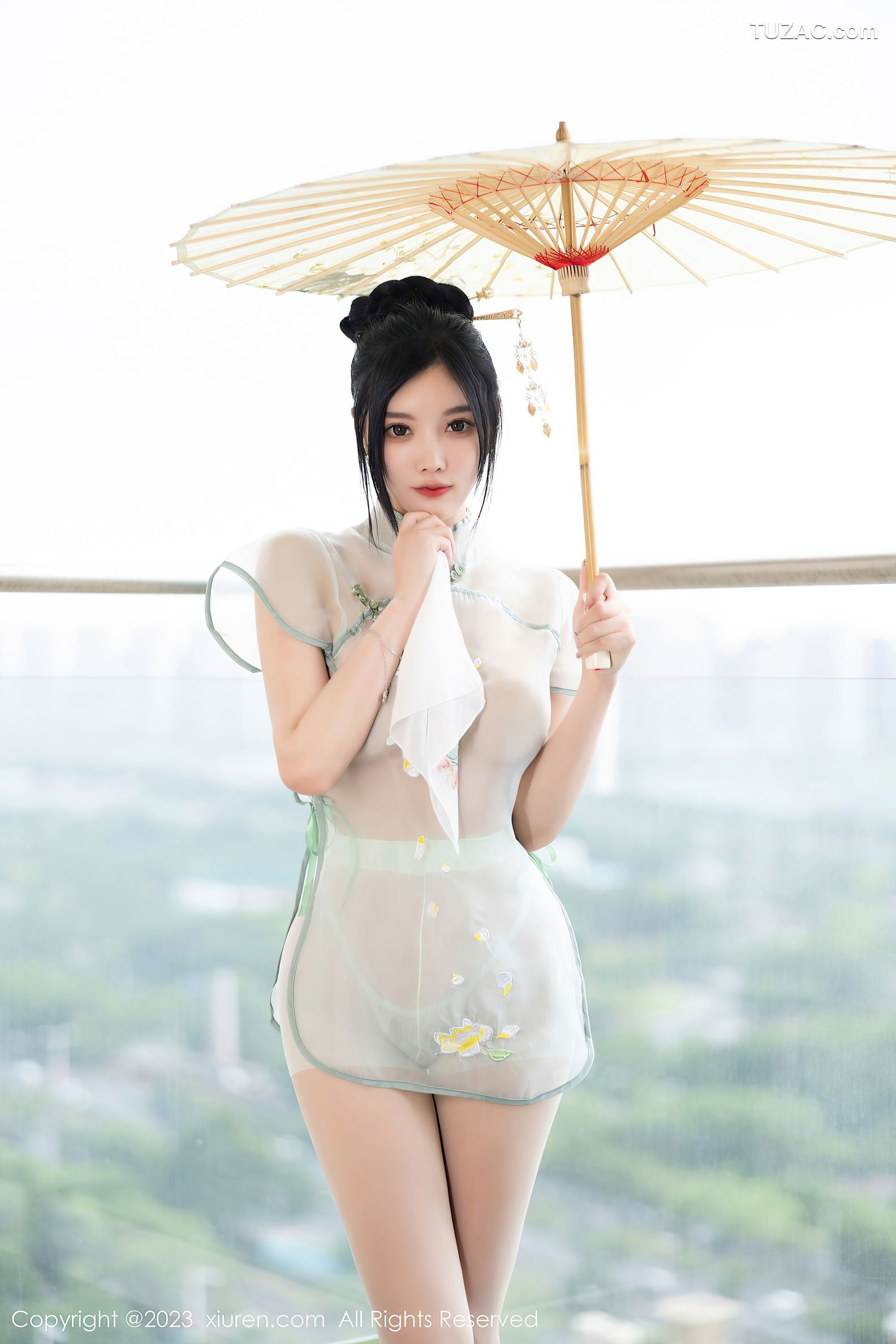 XiuRen秀人网-7410-杨晨晨Yome-浙江安吉旅拍-淡绿连衣长裙-2023.09.19