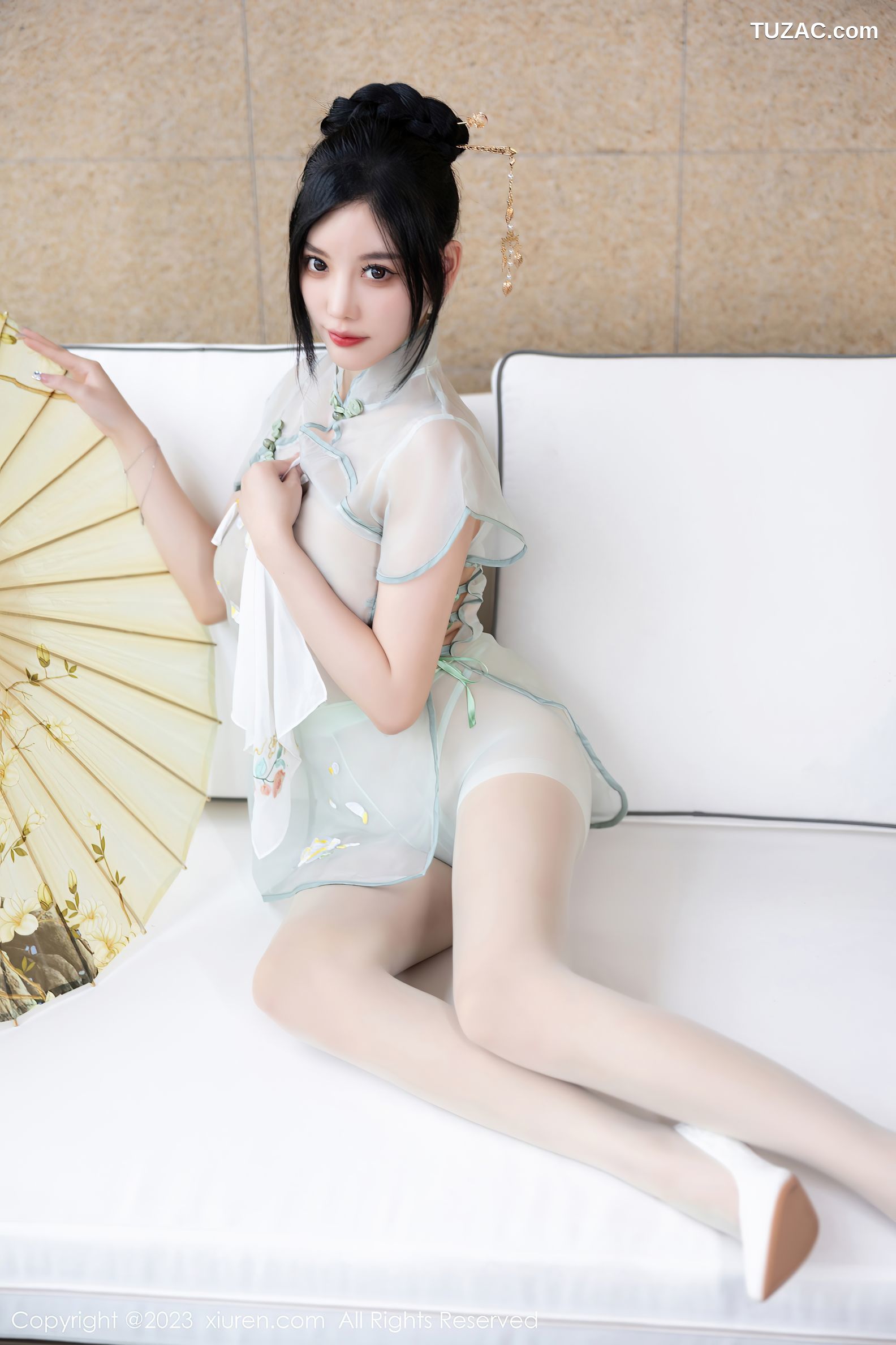 XiuRen秀人网-7410-杨晨晨Yome-浙江安吉旅拍-淡绿连衣长裙-2023.09.19