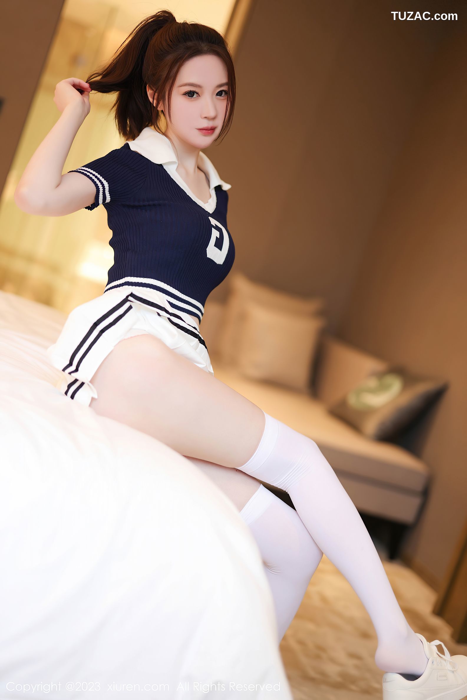 XiuRen秀人网-7416-梦心玥-深蓝运动T白色短裙白色内衣-2023.09.20