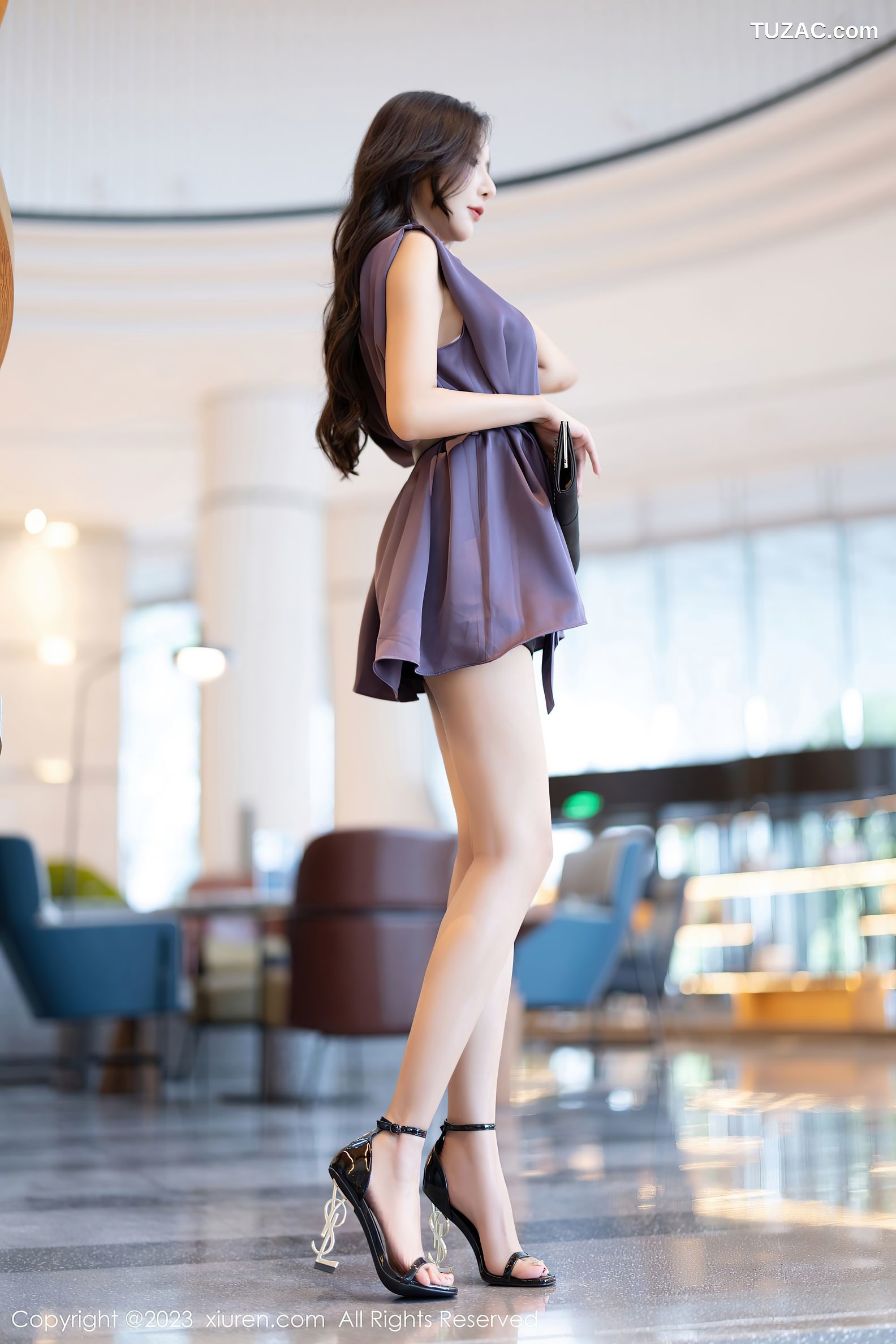 XiuRen秀人网-7462-王馨瑶yanni-紫色短连衣裙白色蕾丝内衣-2023.09.28