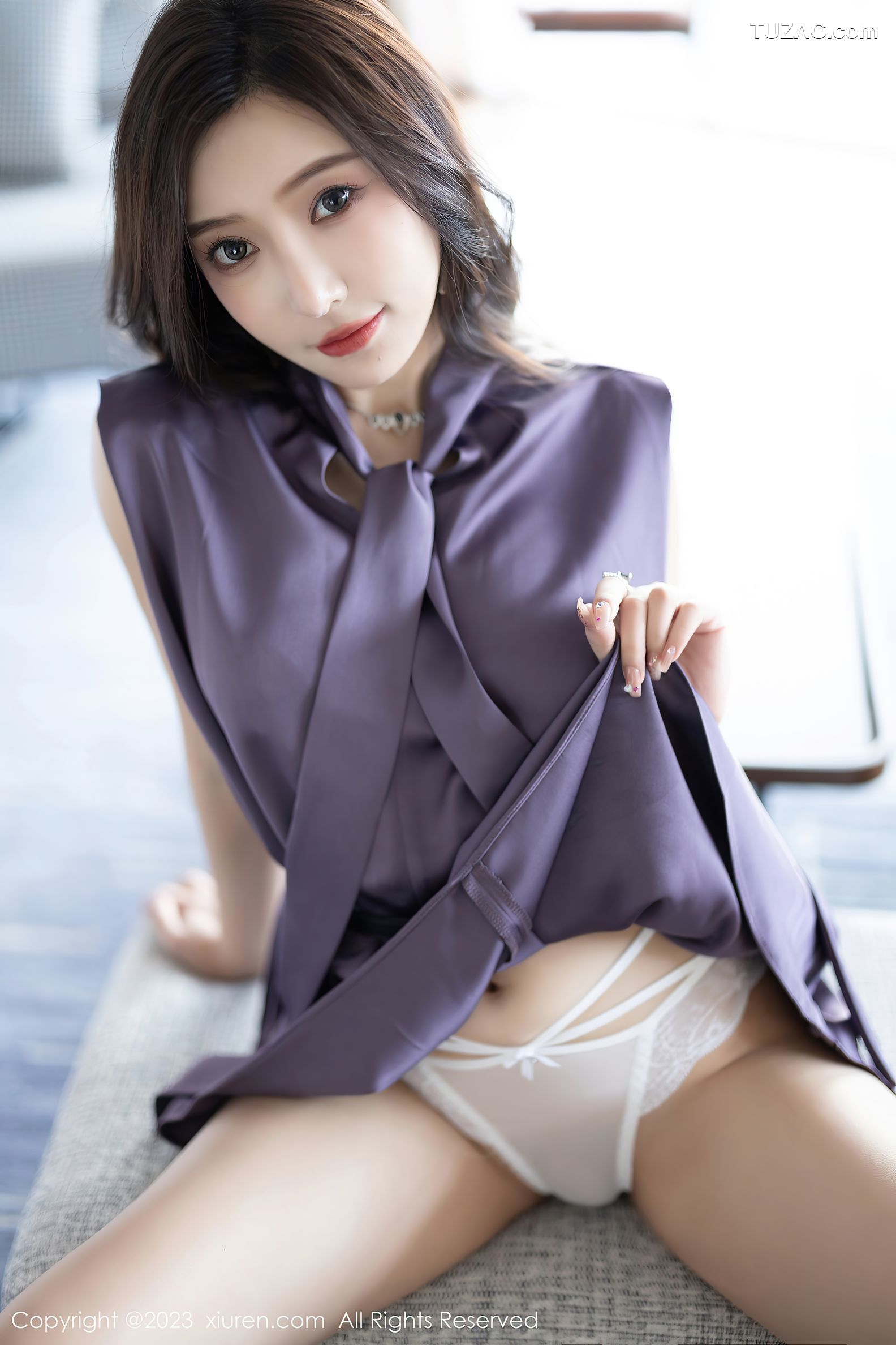 XiuRen秀人网-7462-王馨瑶yanni-紫色短连衣裙白色蕾丝内衣-2023.09.28