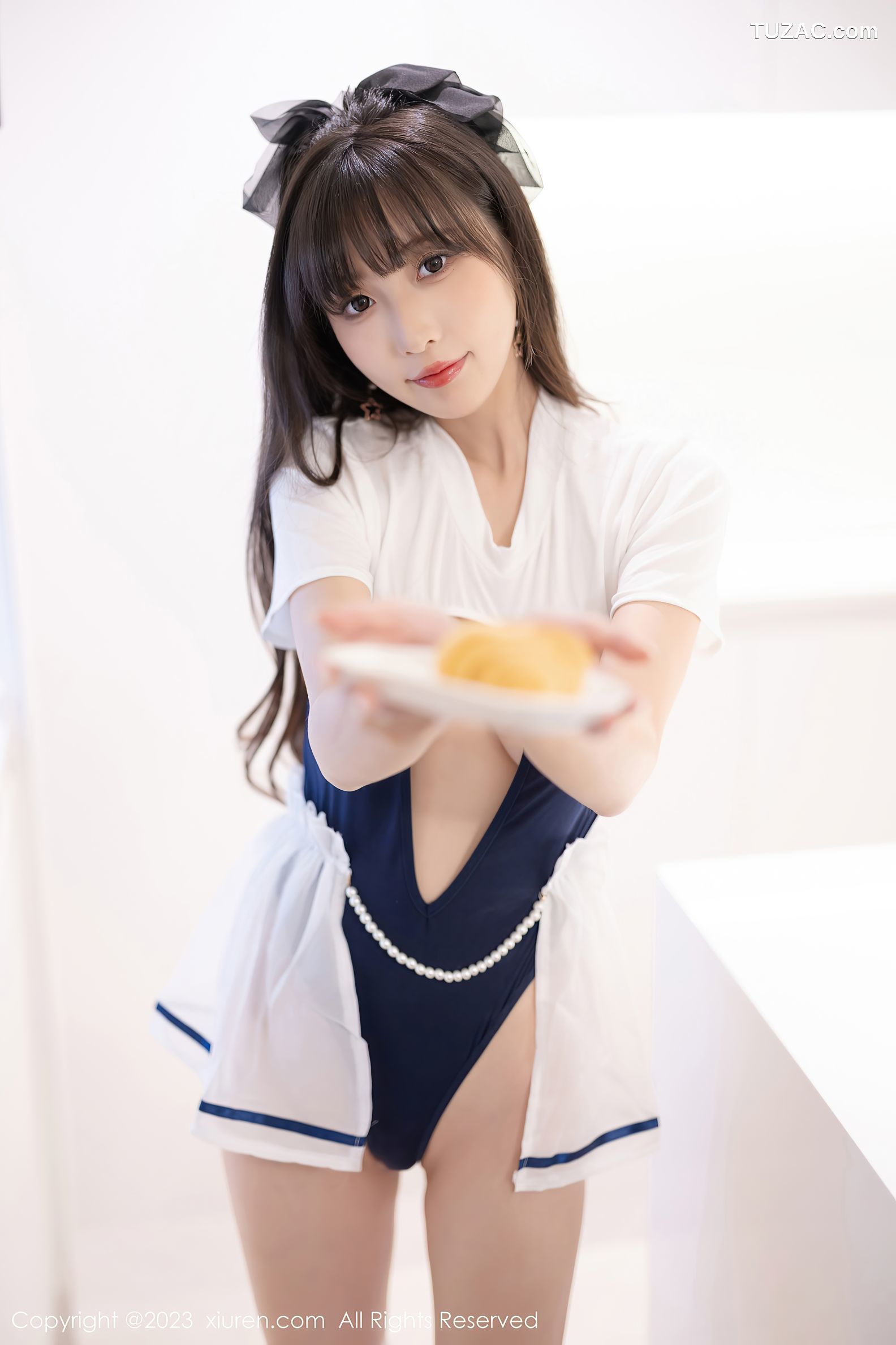 XiuRen秀人网-7468-林星阑-白蓝连衣短裙黑色透视情趣内衣黑丝-2023.10.07