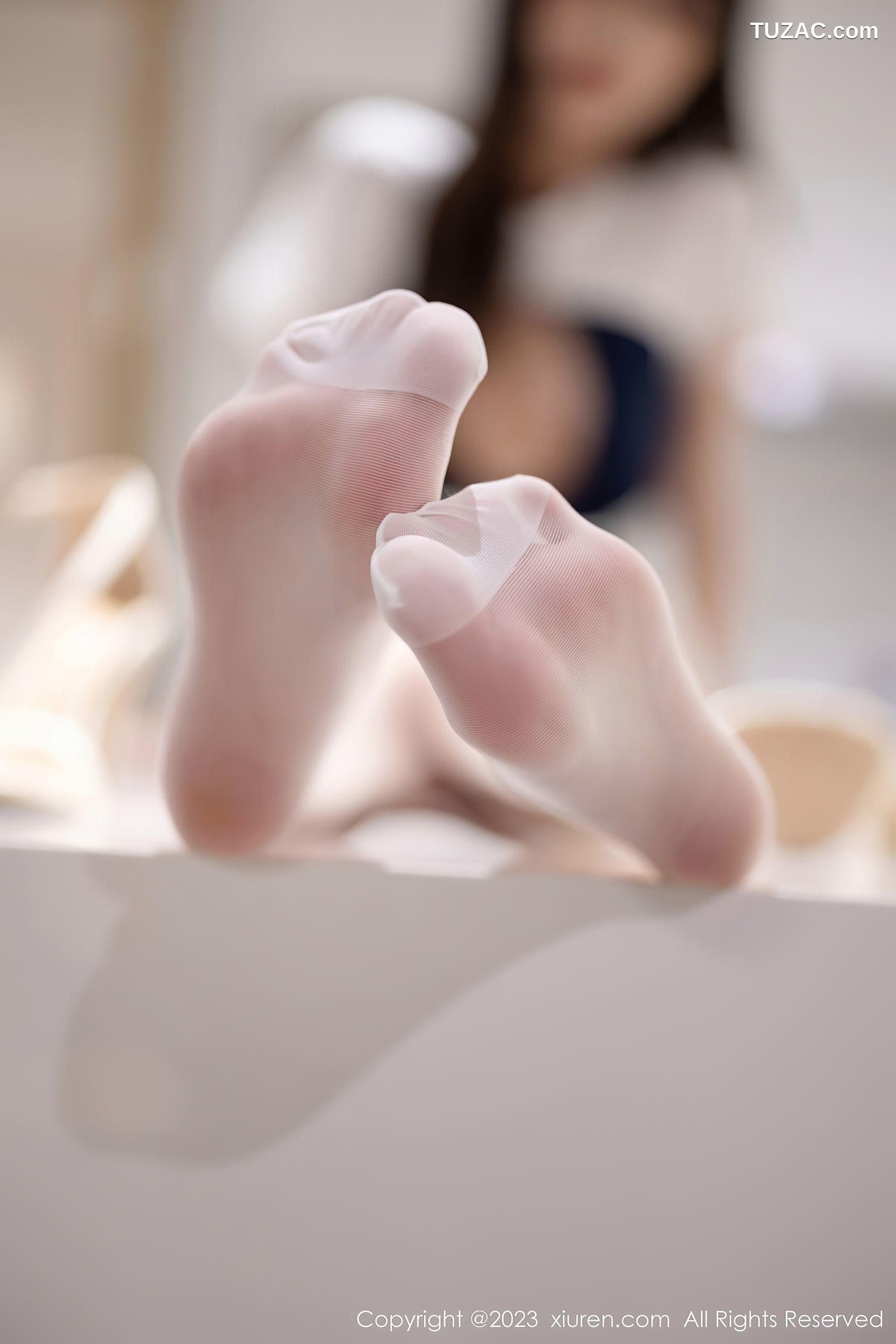 XiuRen秀人网-7468-林星阑-白蓝连衣短裙黑色透视情趣内衣黑丝-2023.10.07