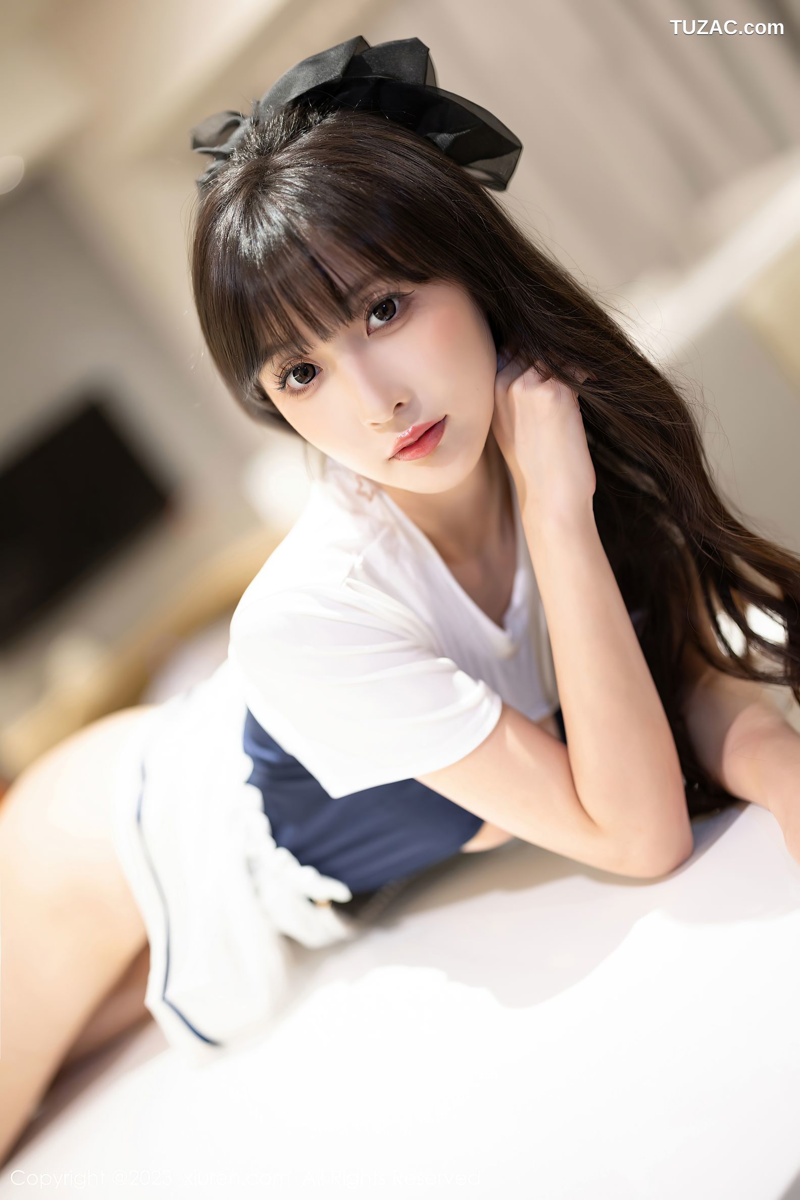 XiuRen秀人网-7468-林星阑-白蓝连衣短裙黑色透视情趣内衣黑丝-2023.10.07