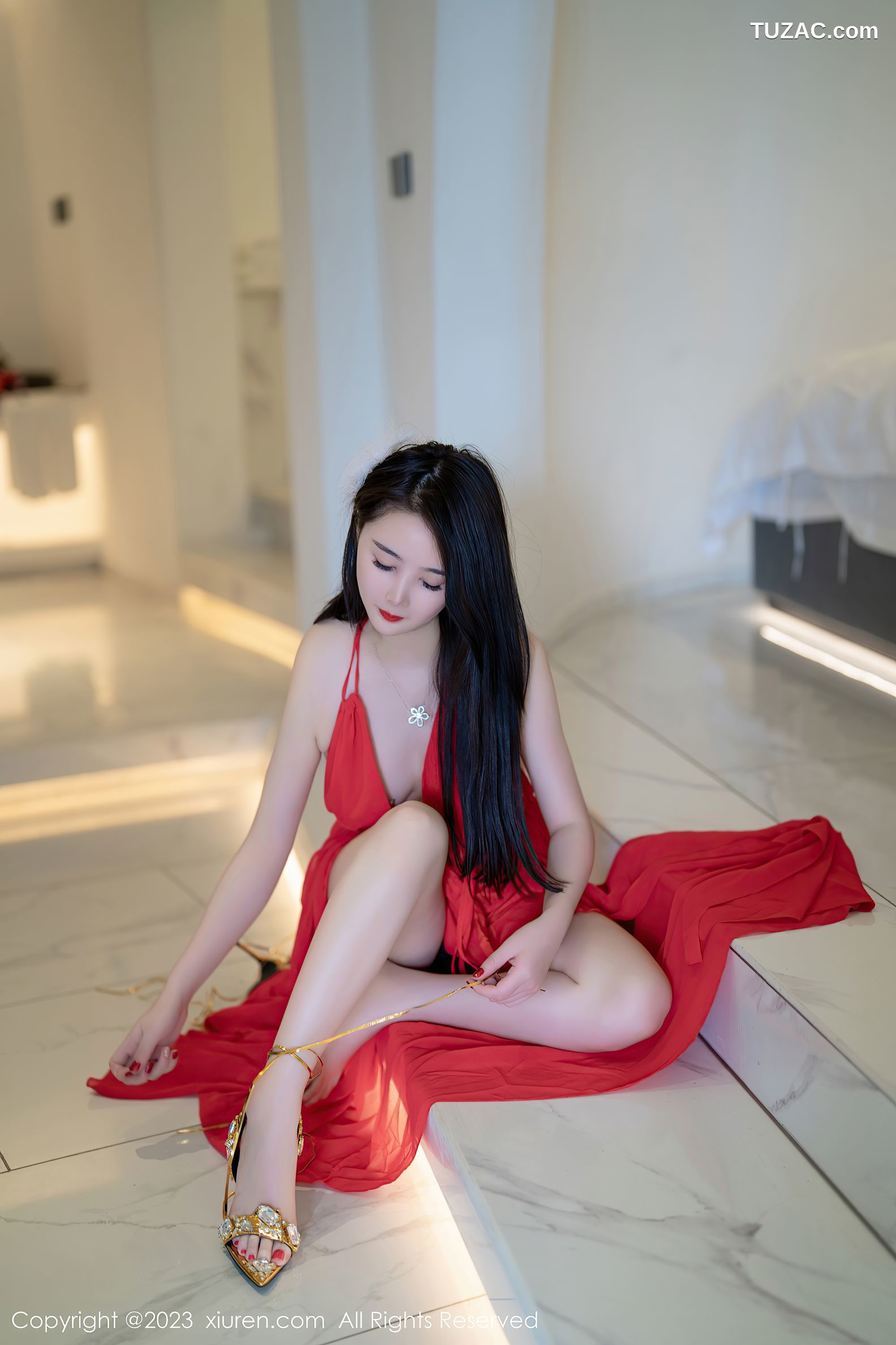 XiuRen秀人网-7517-summer宝宝-红色露肩连衣长裙-2023.10.17