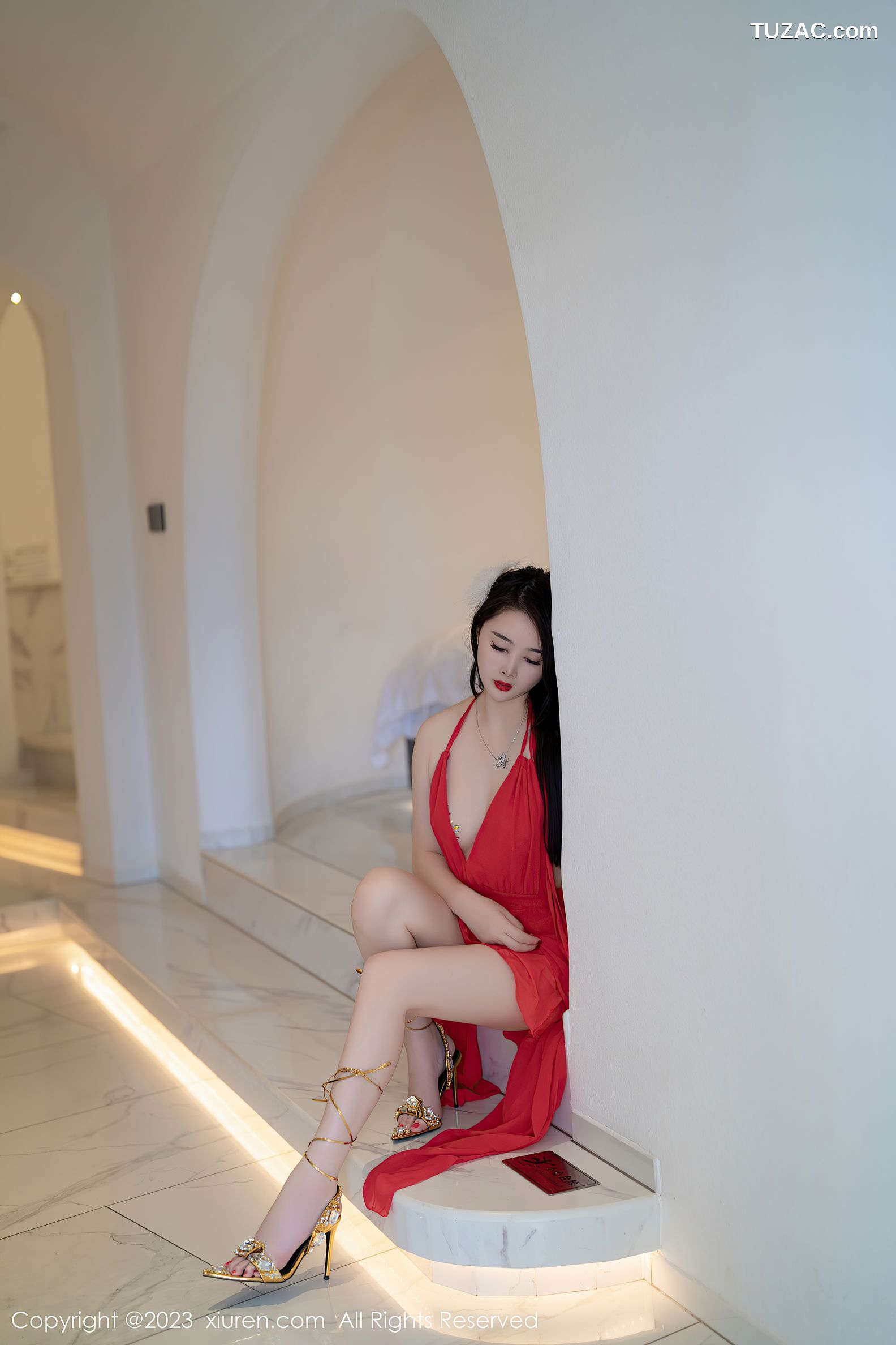 XiuRen秀人网-7517-summer宝宝-红色露肩连衣长裙-2023.10.17