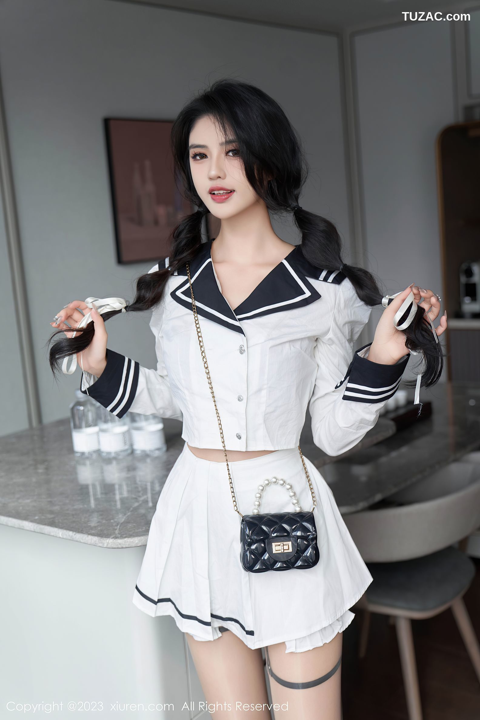 XiuRen秀人网-7526-浅浅Danny-清纯水手衬衣短裙紫色蕾丝内衣-2023.10.18