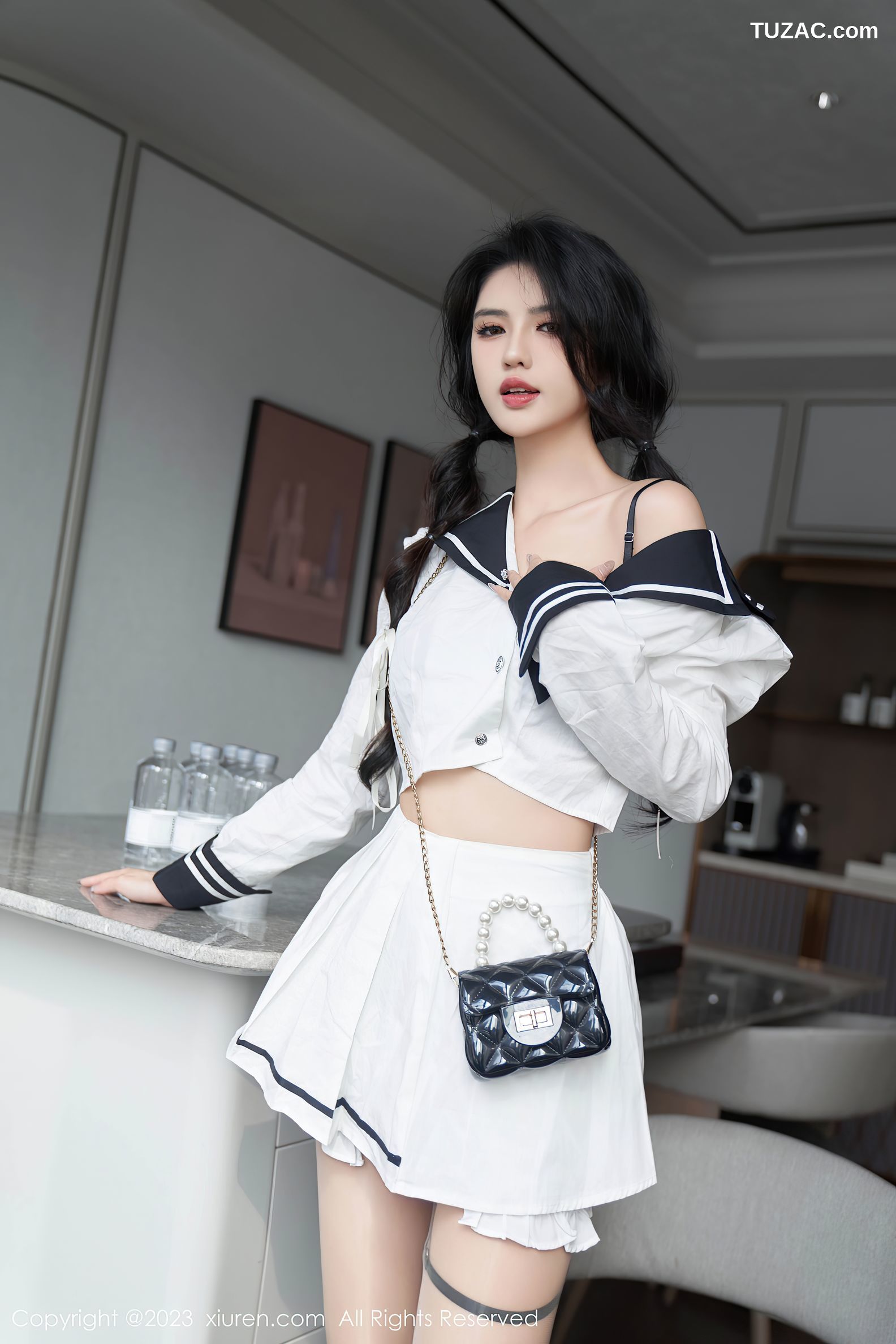 XiuRen秀人网-7526-浅浅Danny-清纯水手衬衣短裙紫色蕾丝内衣-2023.10.18