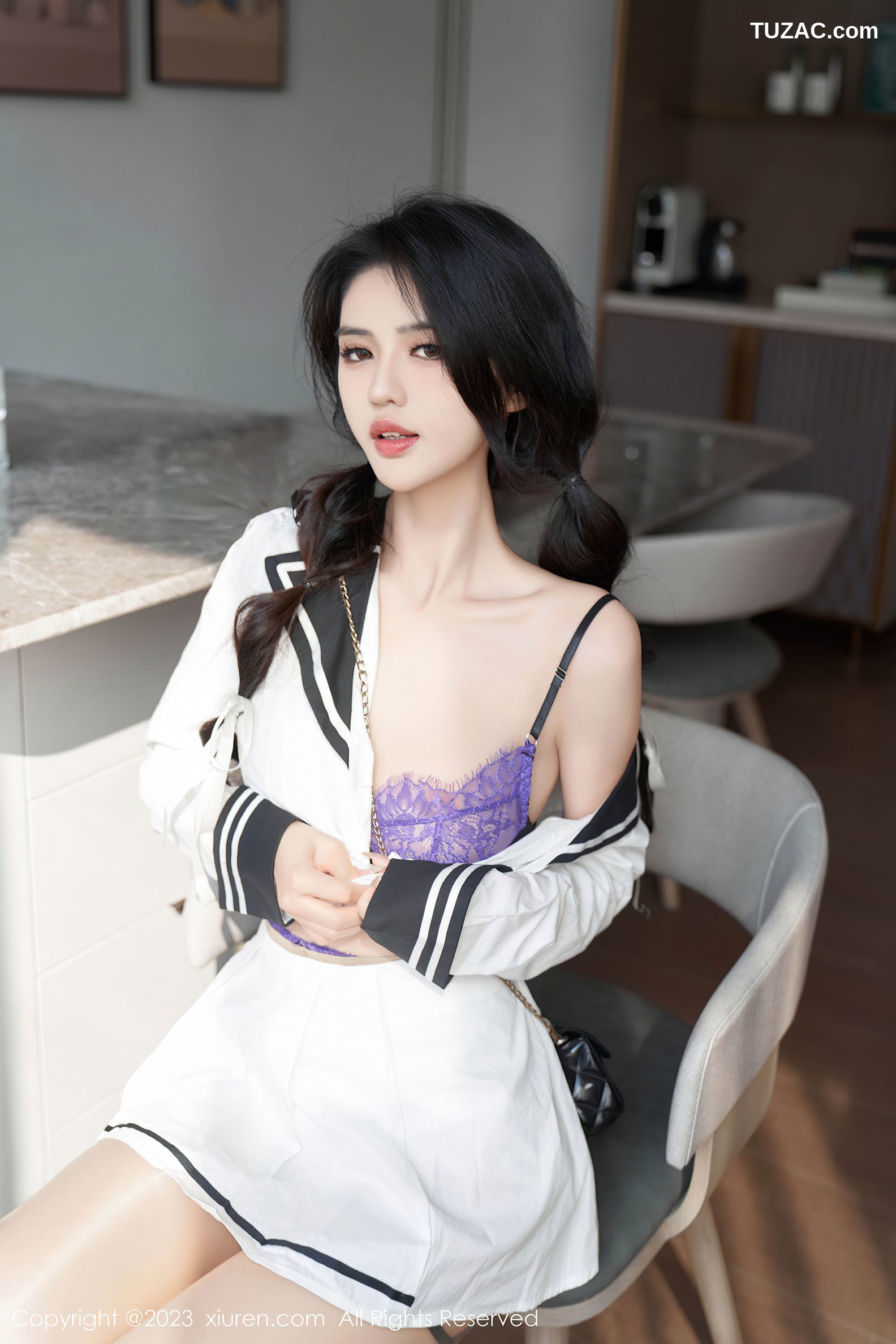 XiuRen秀人网-7526-浅浅Danny-清纯水手衬衣短裙紫色蕾丝内衣-2023.10.18