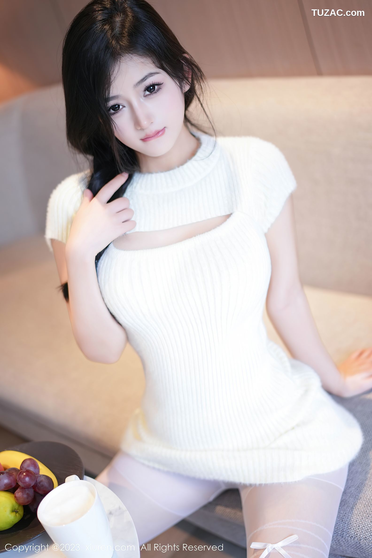 XiuRen秀人网-7541-谭小灵-白色连衣短裙白色轻透内衣-2023.10.20