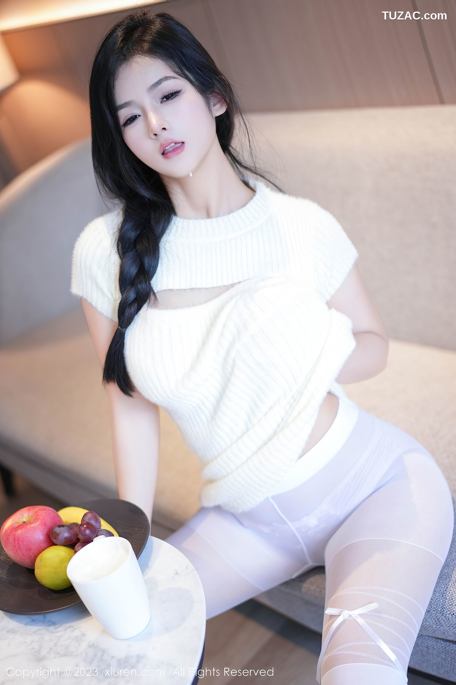 XiuRen秀人网-7541-谭小灵-白色连衣短裙白色轻透内衣-2023.10.20