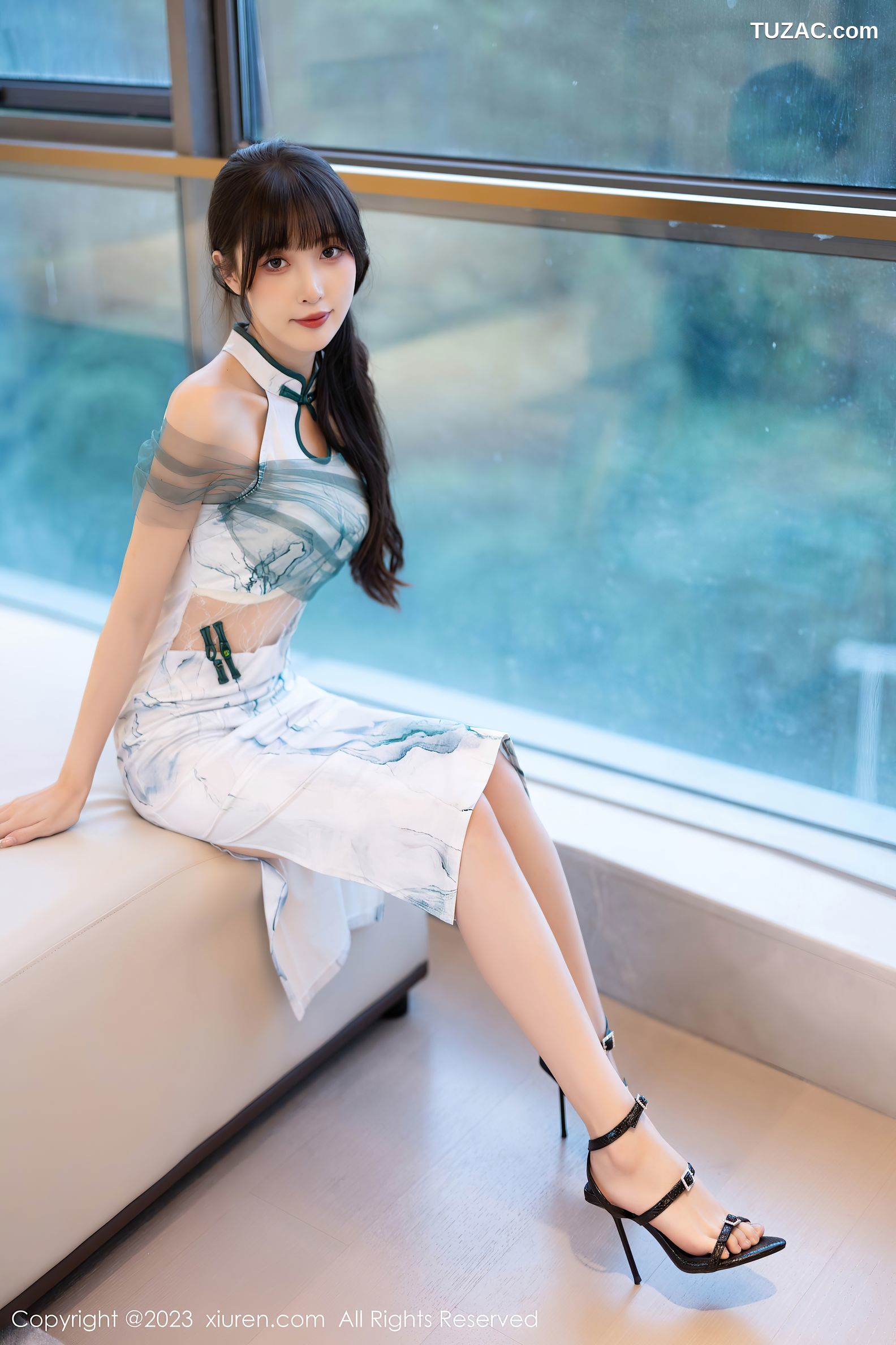 XiuRen秀人网-7605-林星阑-白色印花旗袍透视内衣-2023.11.02