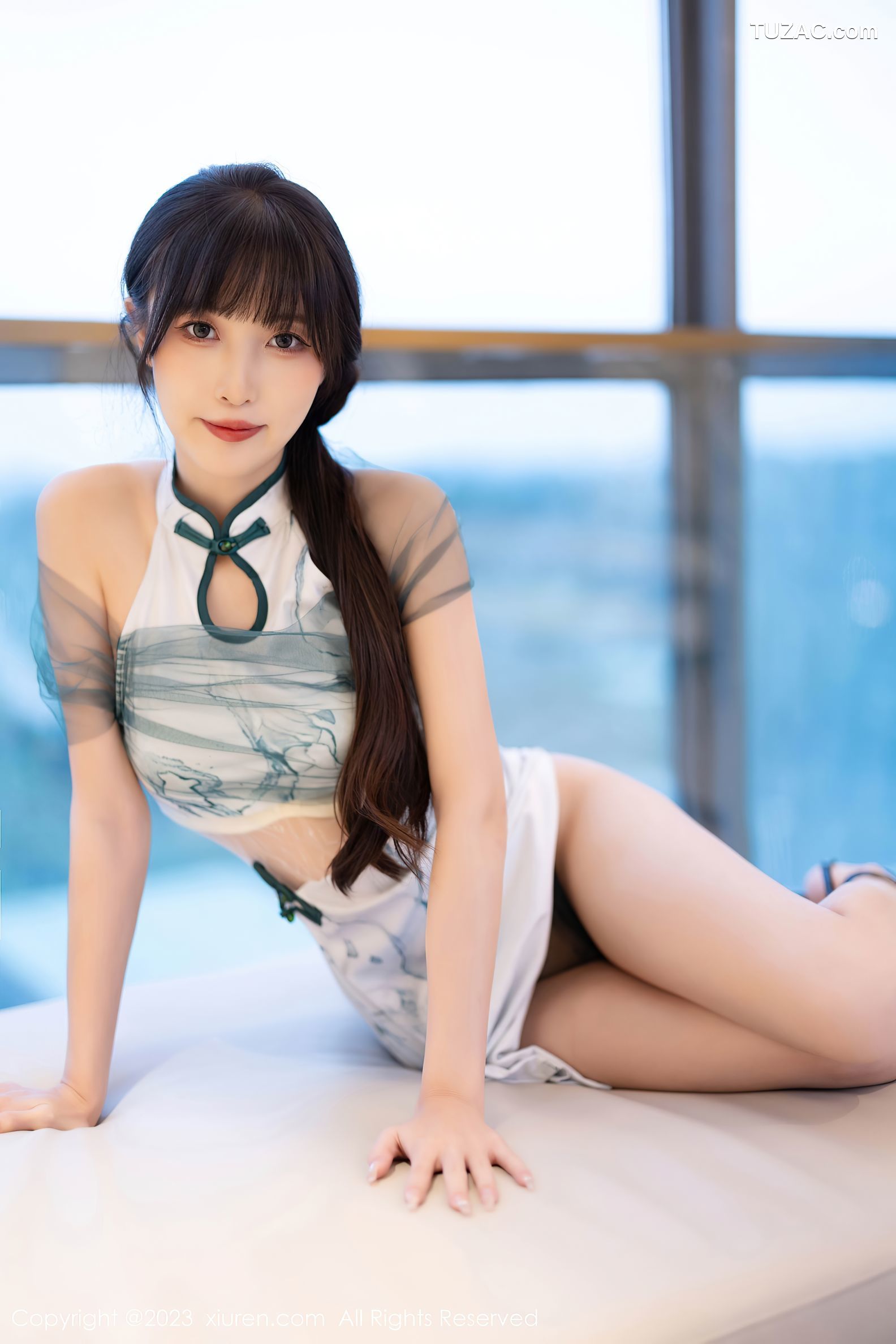 XiuRen秀人网-7605-林星阑-白色印花旗袍透视内衣-2023.11.02