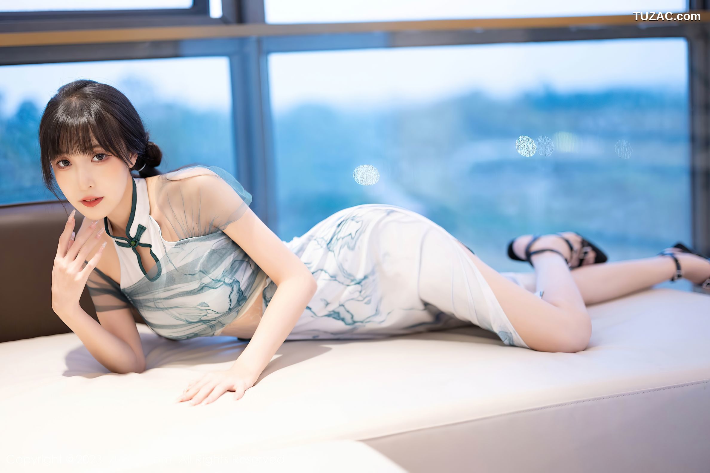 XiuRen秀人网-7605-林星阑-白色印花旗袍透视内衣-2023.11.02