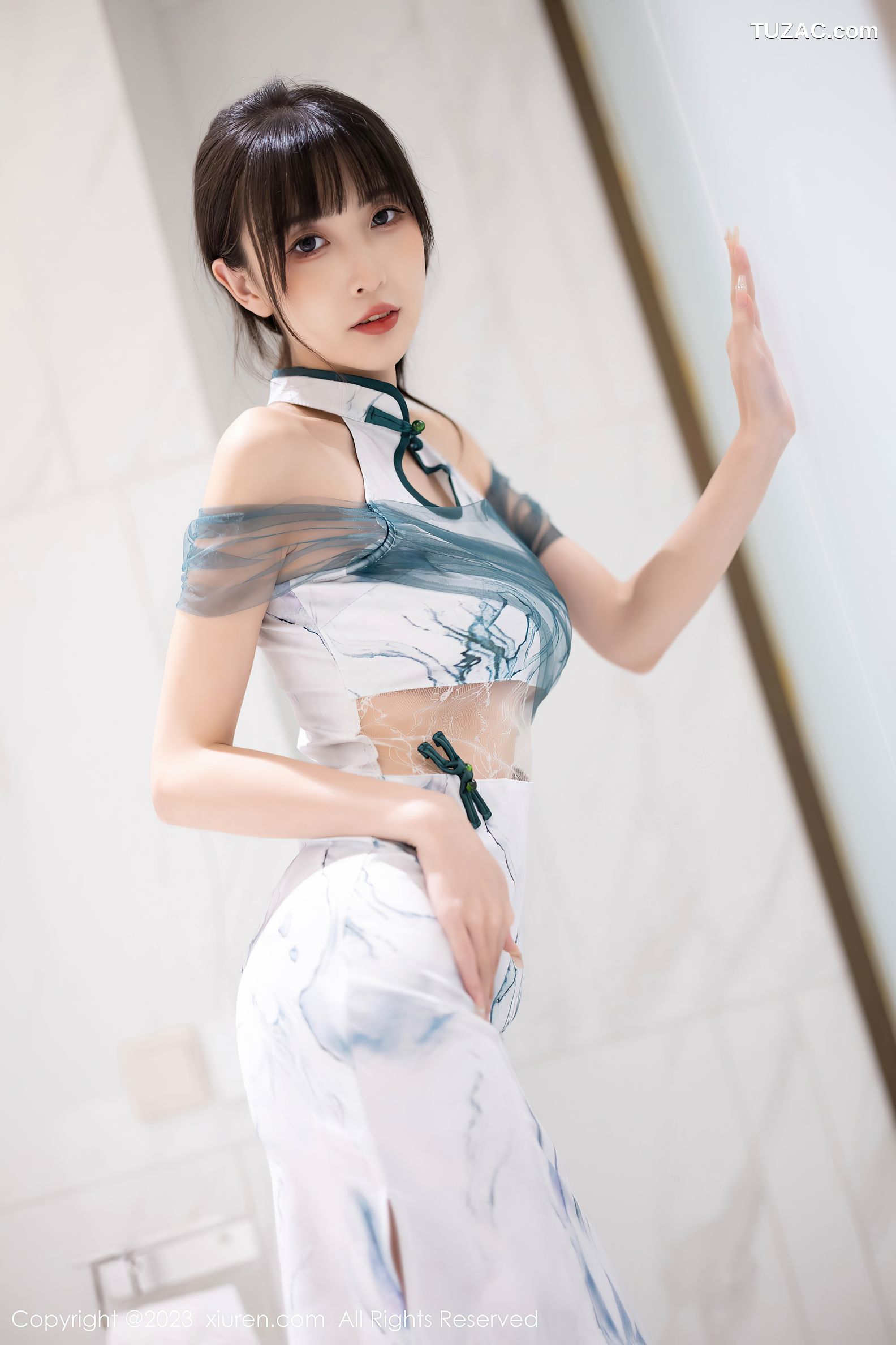 XiuRen秀人网-7605-林星阑-白色印花旗袍透视内衣-2023.11.02