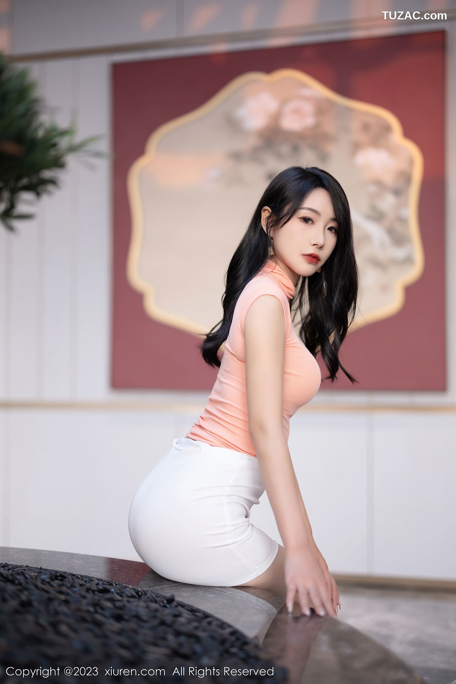 XiuRen秀人网-7619-苏苏阿-橘色T白短裙原色丝袜-2023.11.06