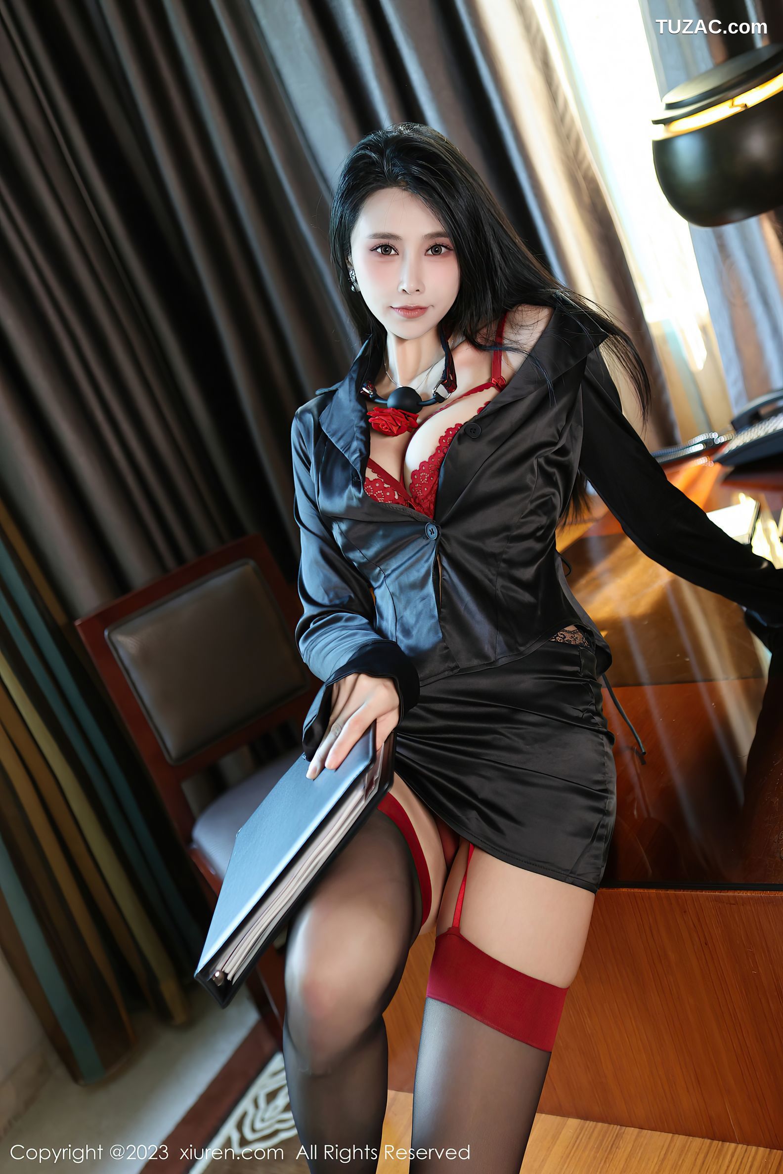 XiuRen秀人网-7630-草莓mm-黑色职业裙装红色蕾丝内衣黑丝绑缚-2023.11.08