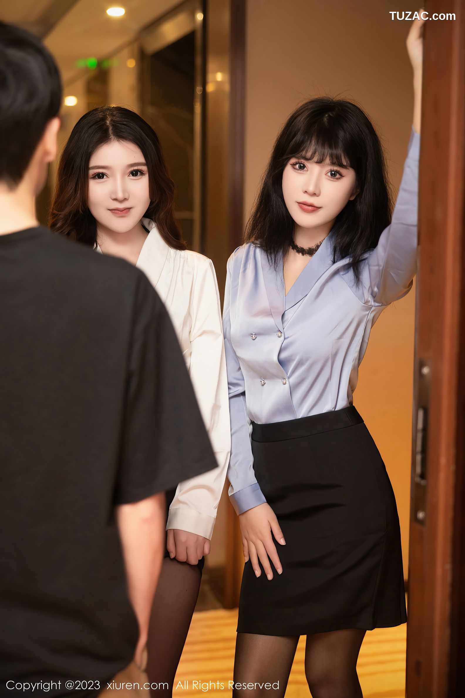 XiuRen秀人网-7642-江幼瑶-职业装姐妹花蕾丝内衣黑丝-2023.11.10
