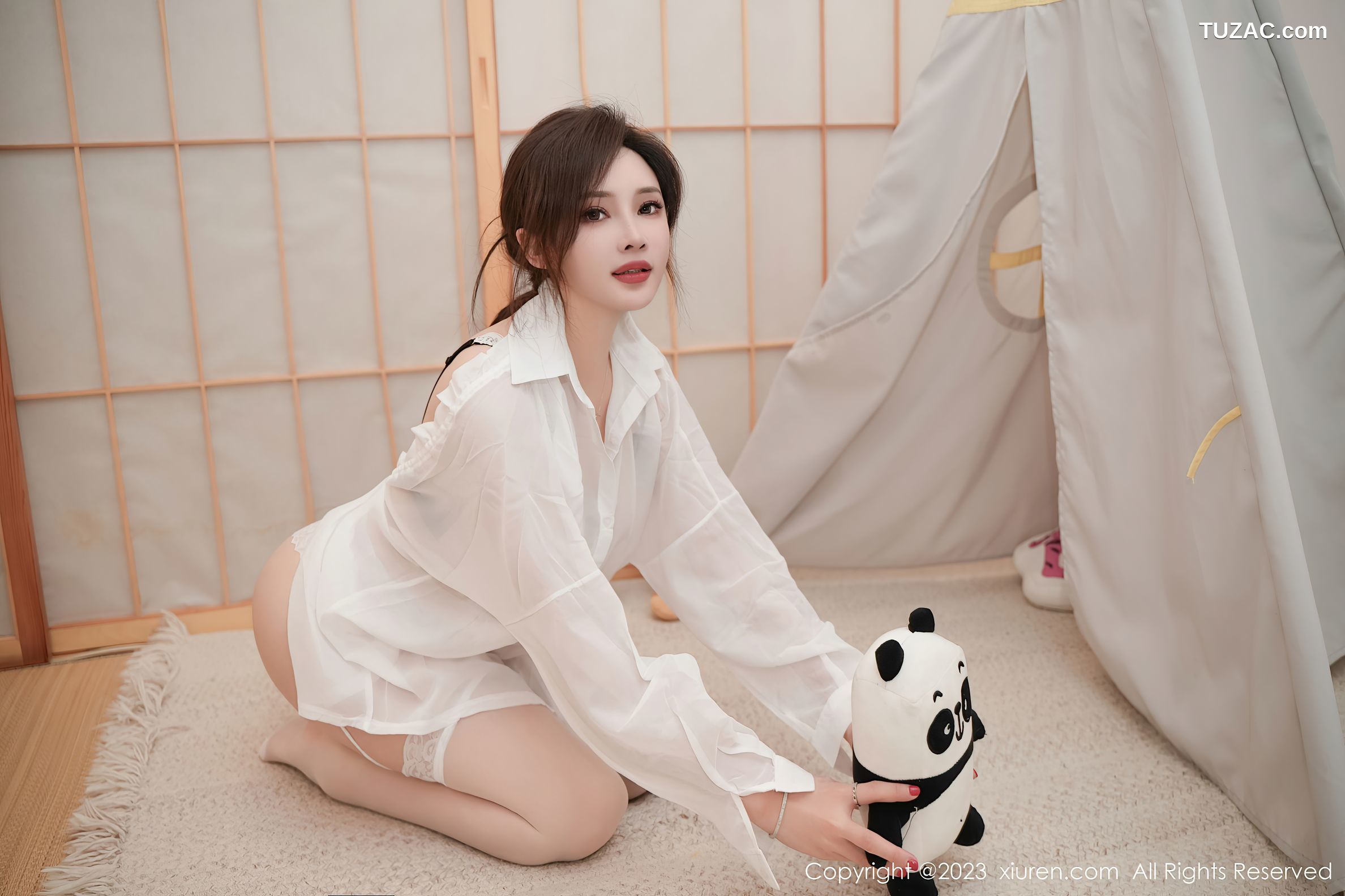 XiuRen秀人网-7672-Carol周妍希-白衬衫白色蕾丝内衣白丝袜-2023.11.16