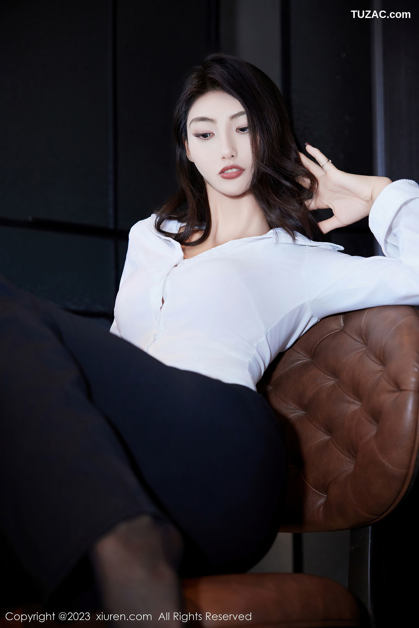XiuRen秀人网-7692-lingyu69-白衫黑长裤红色内衣黑丝-2023.11.21