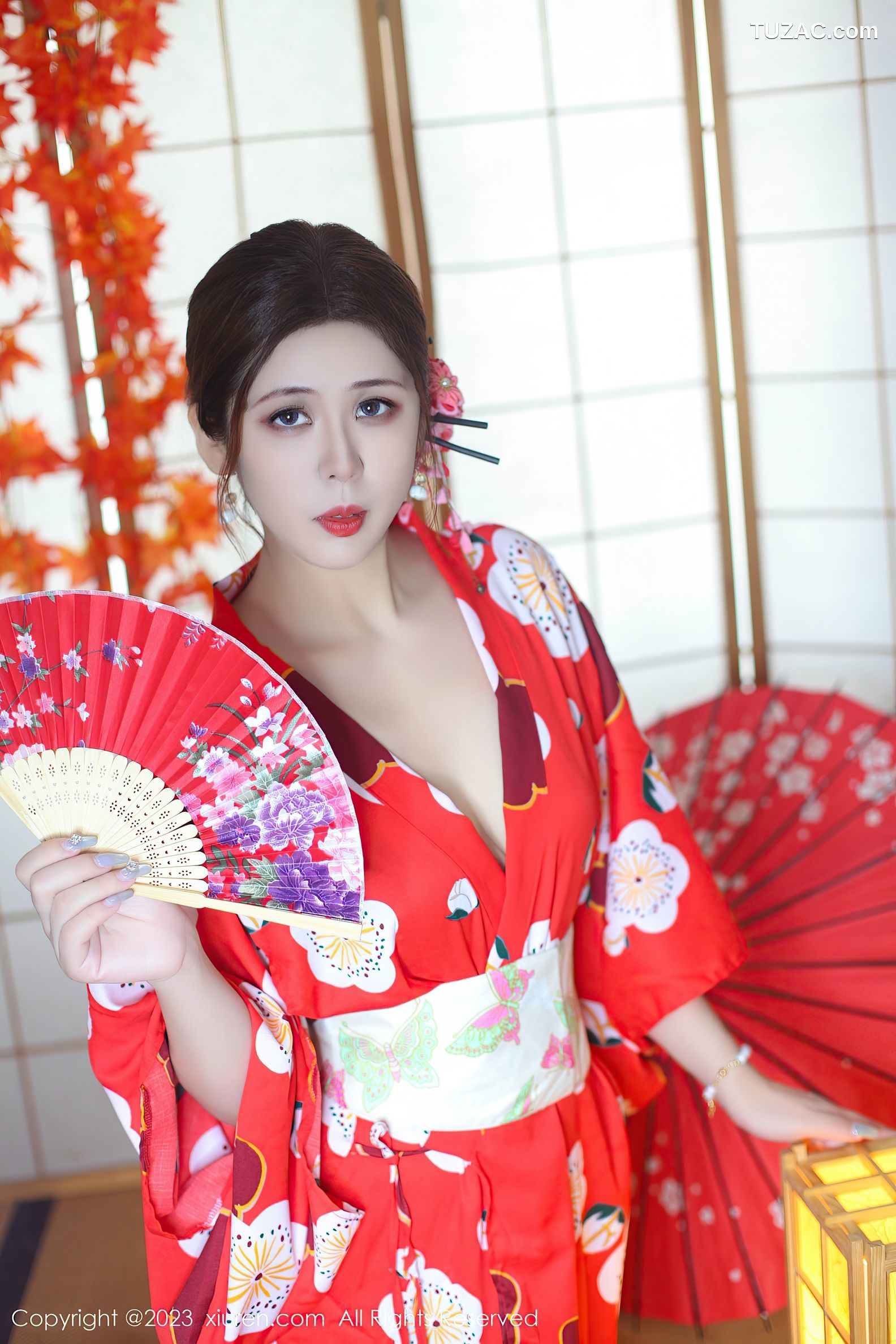 XiuRen秀人网-7736-月野兔美妞-红色和服爆乳-2023.11.29