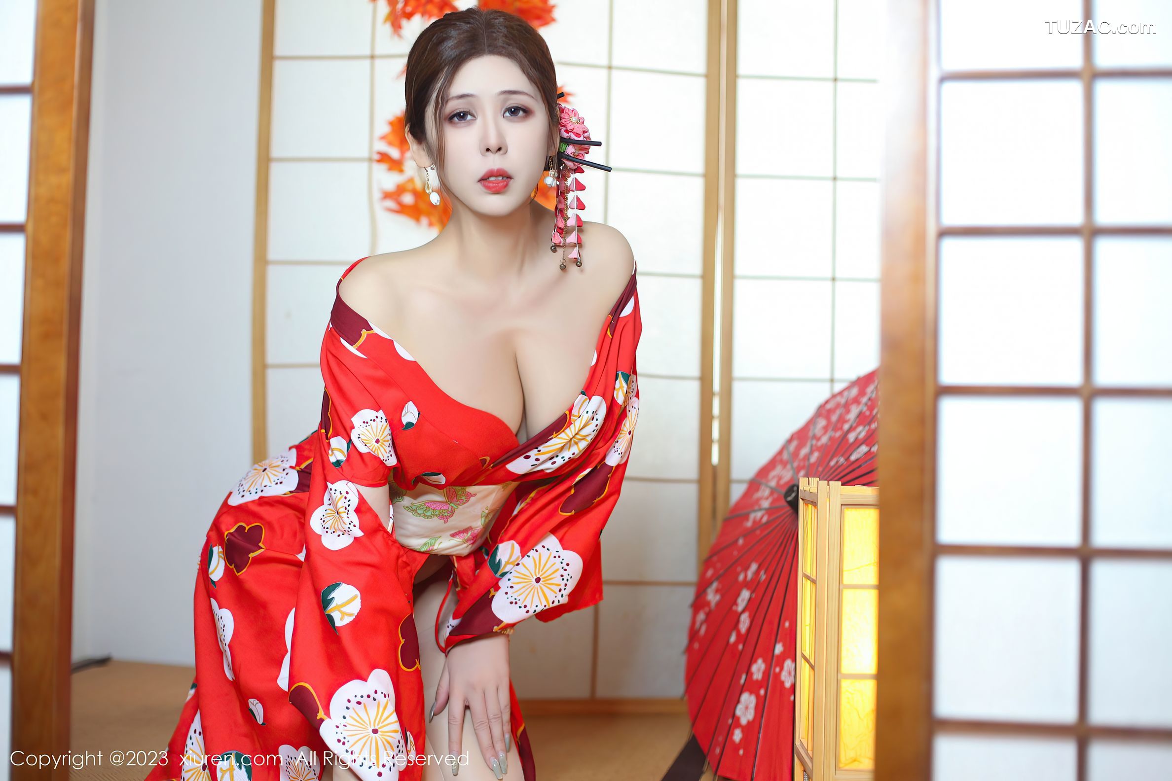 XiuRen秀人网-7736-月野兔美妞-红色和服爆乳-2023.11.29