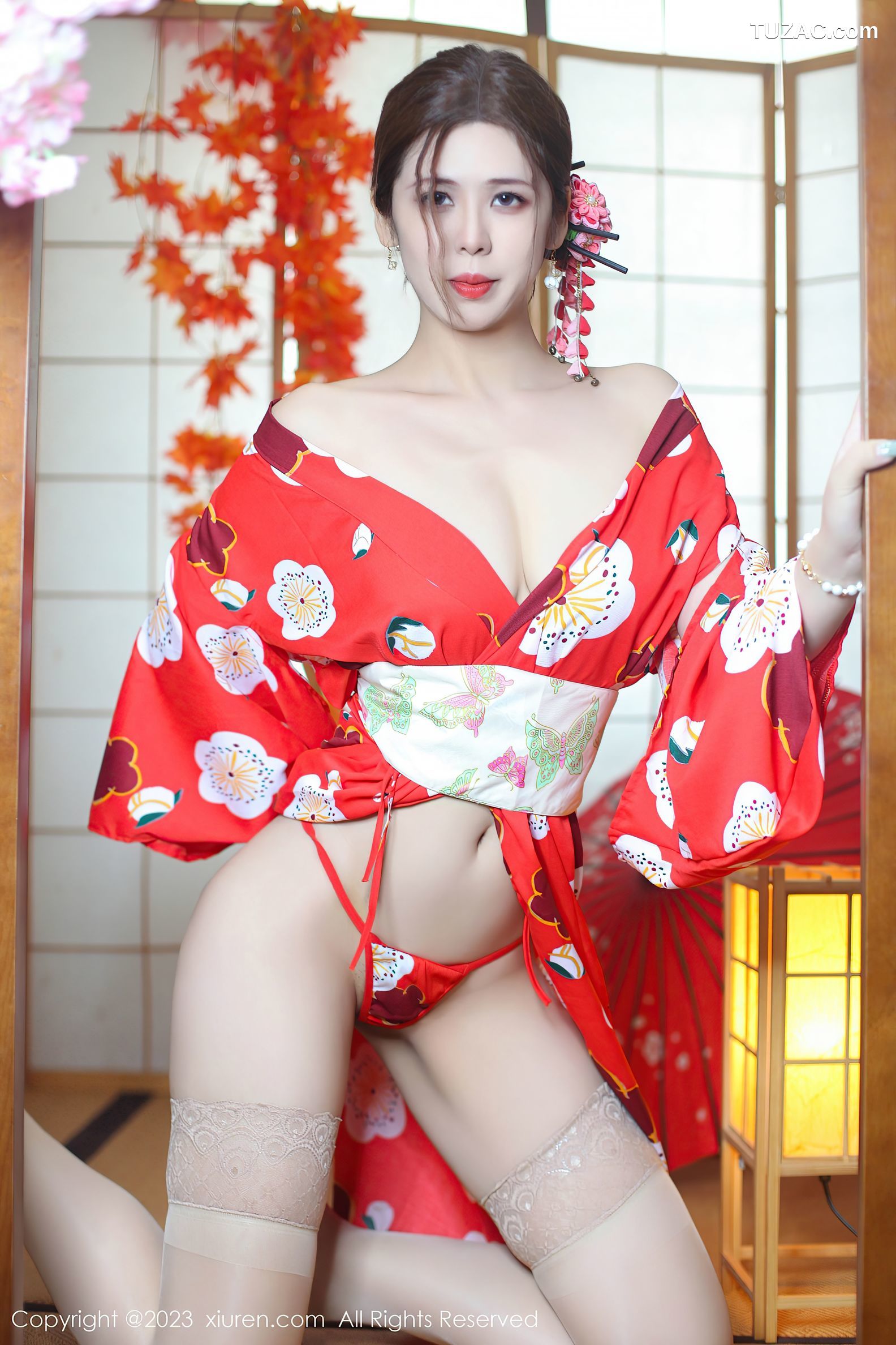 XiuRen秀人网-7736-月野兔美妞-红色和服爆乳-2023.11.29