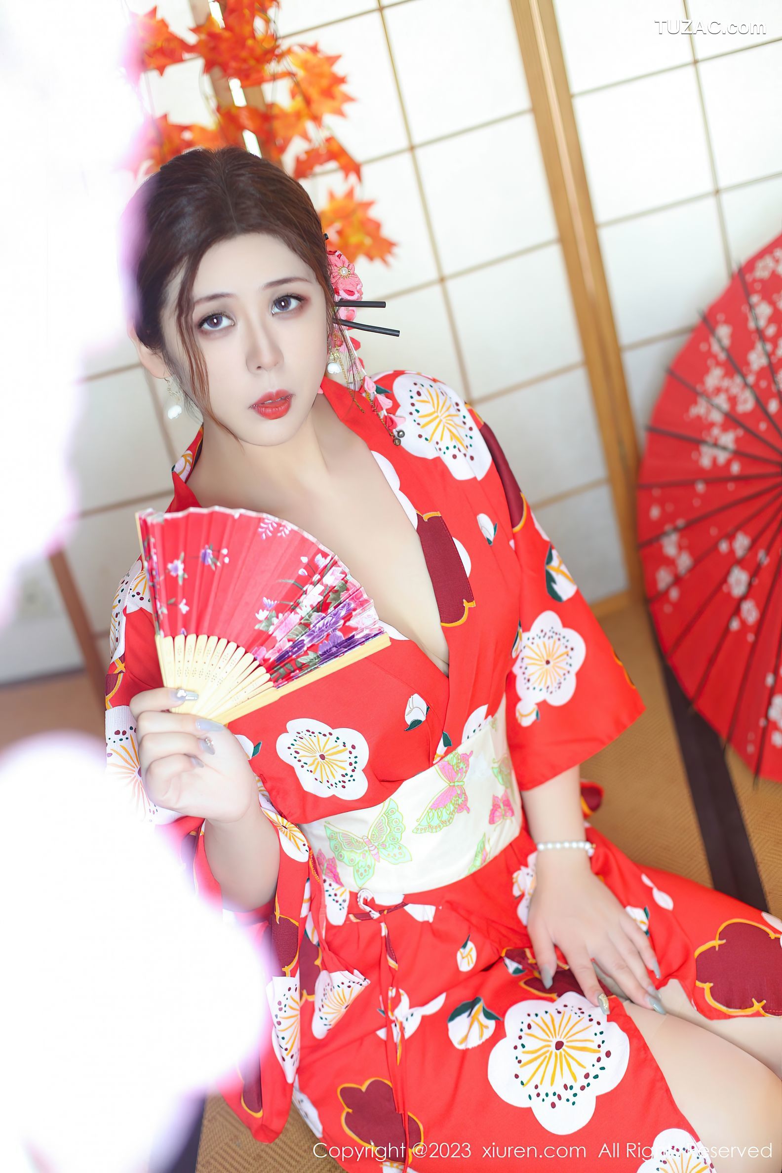 XiuRen秀人网-7736-月野兔美妞-红色和服爆乳-2023.11.29