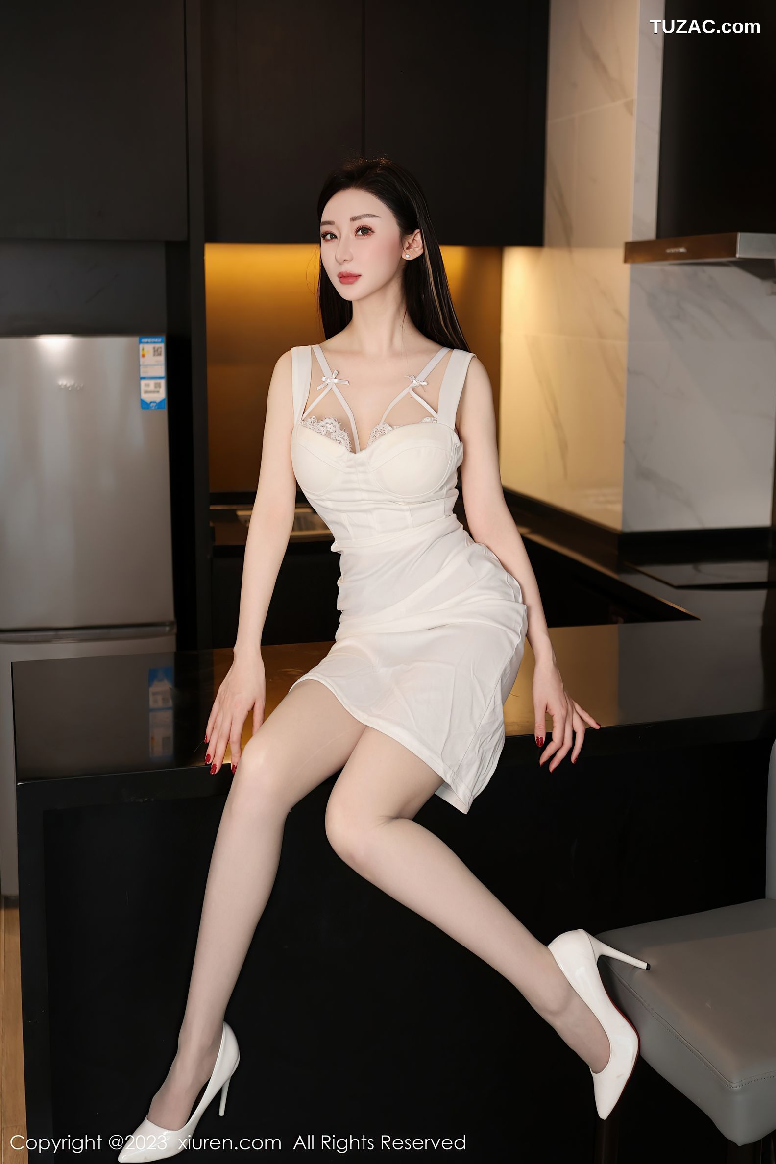 XiuRen秀人网-7756-田兮白-白色长裙白蕾丝内衣-2023.12.04