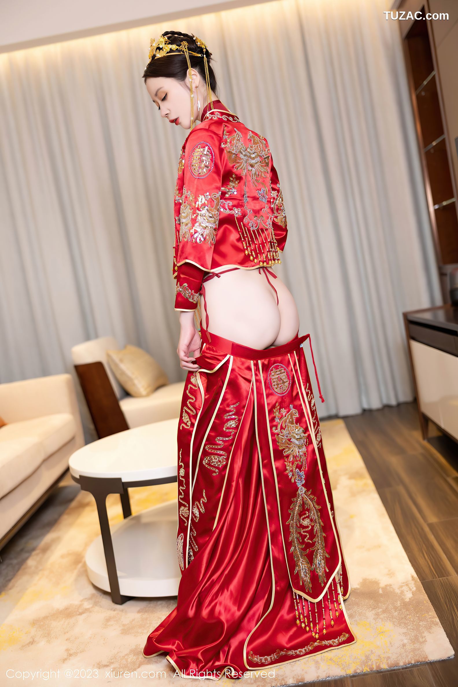 XiuRen秀人网-7766-梦心玥-红色中式婚服红肚兜-2023.12.05