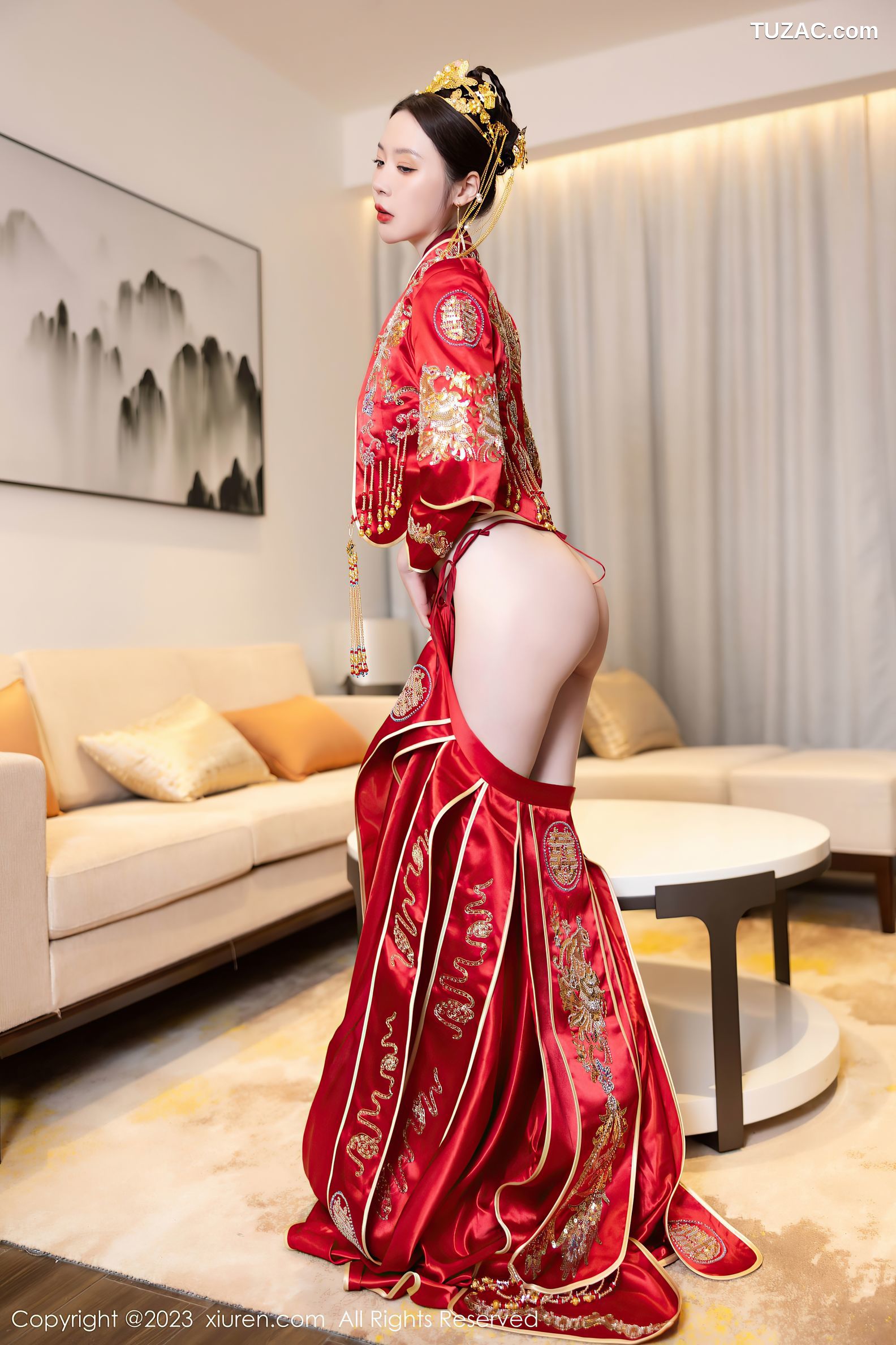 XiuRen秀人网-7766-梦心玥-红色中式婚服红肚兜-2023.12.05