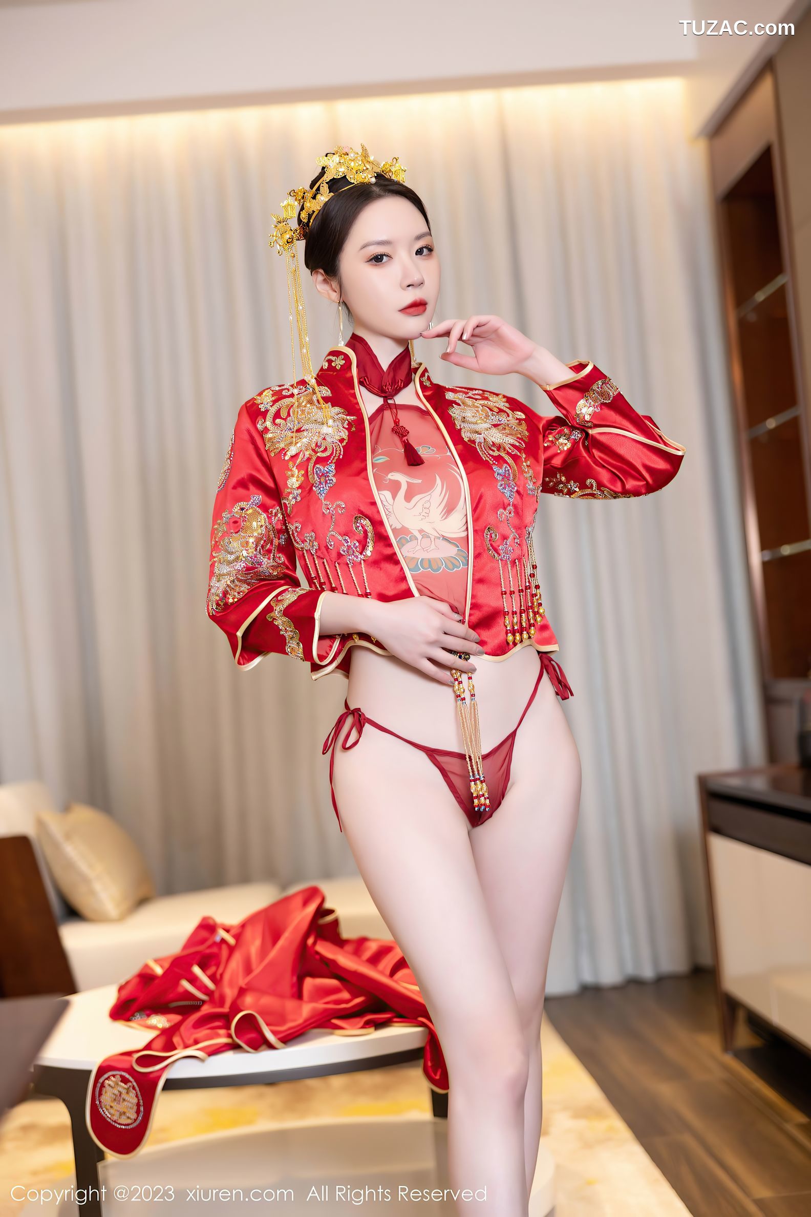 XiuRen秀人网-7766-梦心玥-红色中式婚服红肚兜-2023.12.05
