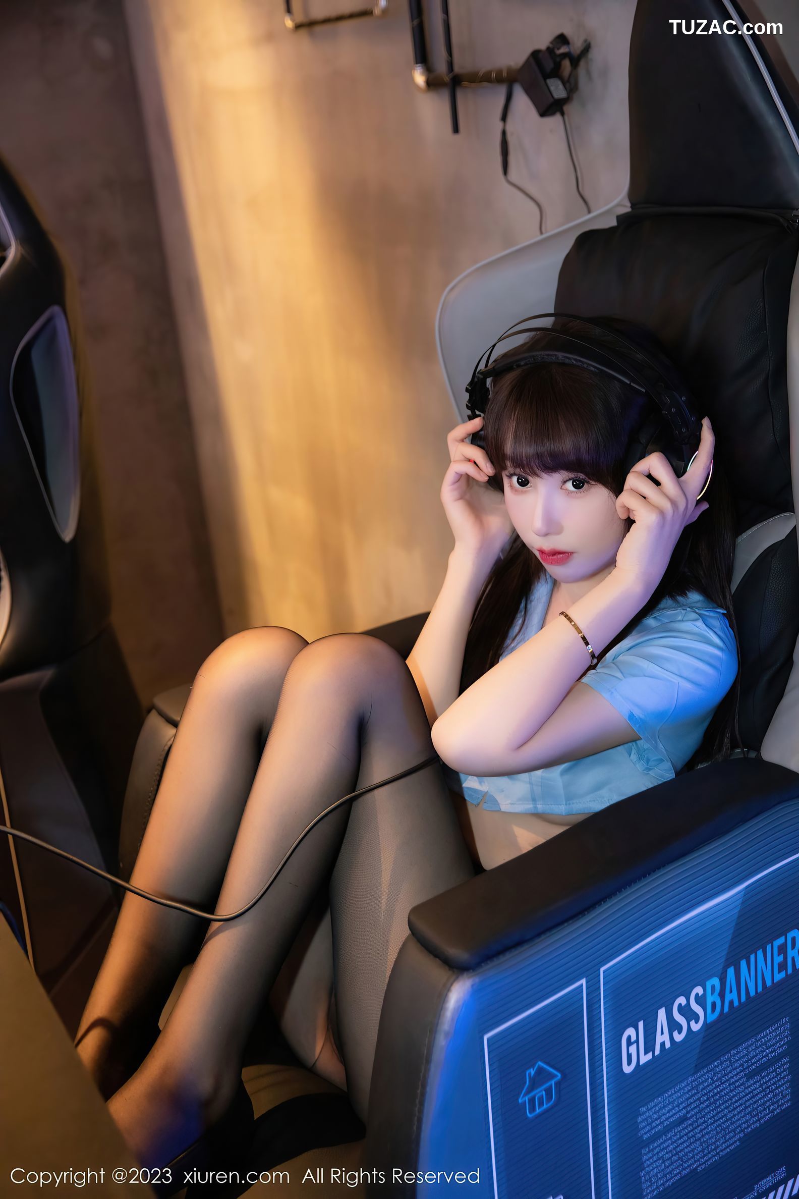 XiuRen秀人网-7816-夏Yao-蓝衫黑皮短裙情趣海军服黑丝-2023.12.15