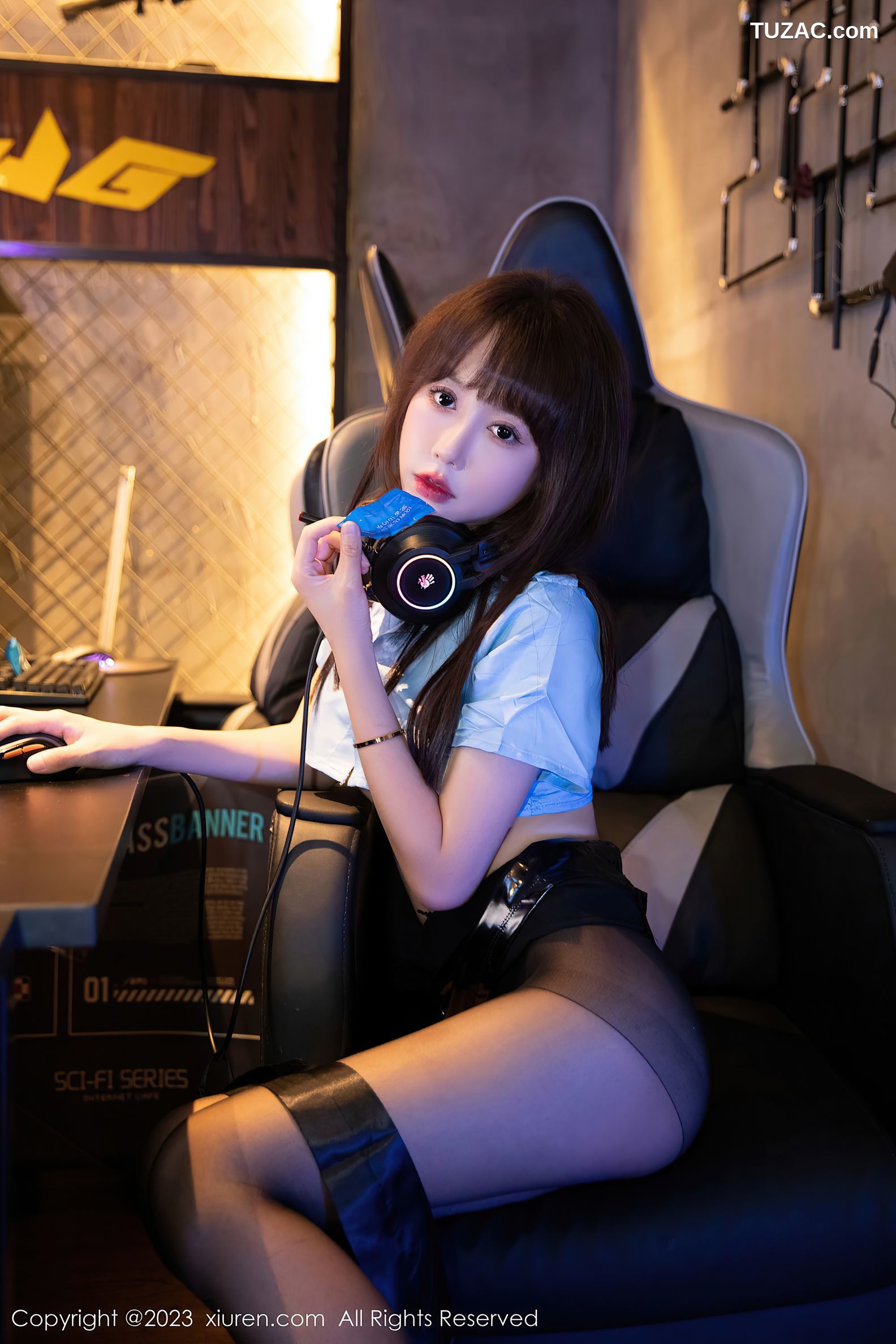 XiuRen秀人网-7816-夏Yao-蓝衫黑皮短裙情趣海军服黑丝-2023.12.15