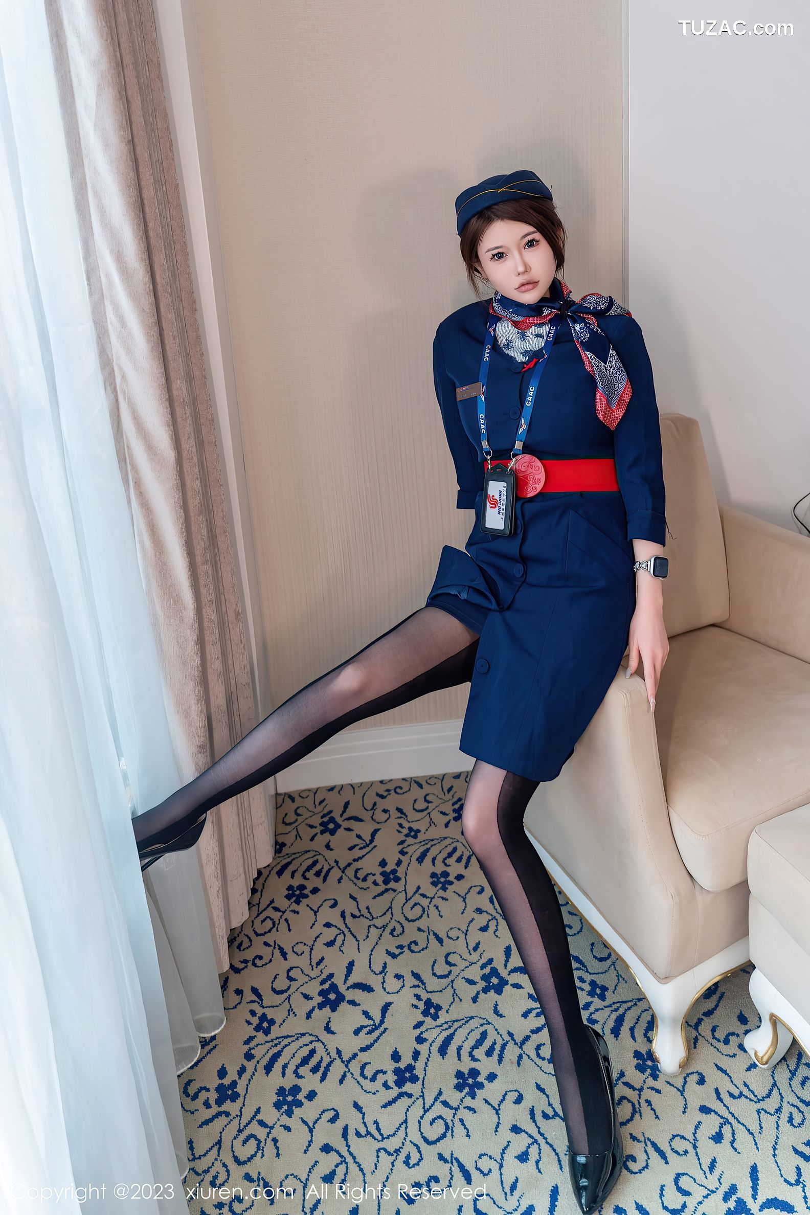 XiuRen秀人网-7879-甜妮-深蓝空姐制服黑色轻透情趣内衣黑丝爆乳-2023.12.28