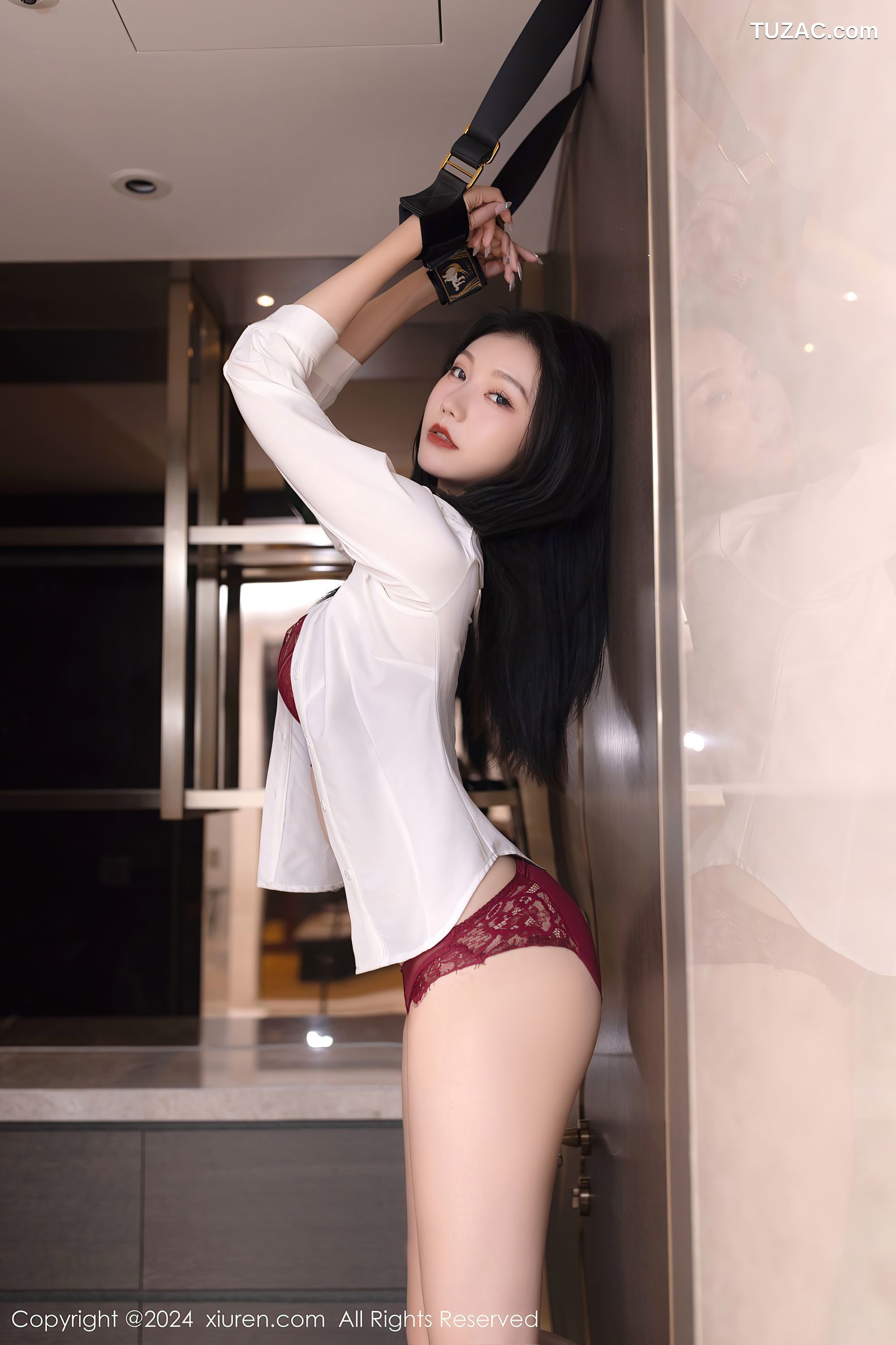 XiuRen秀人网-7968-安然anran-深蓝色空姐制服绑缚红蕾丝内衣黑丝-2024.01.16