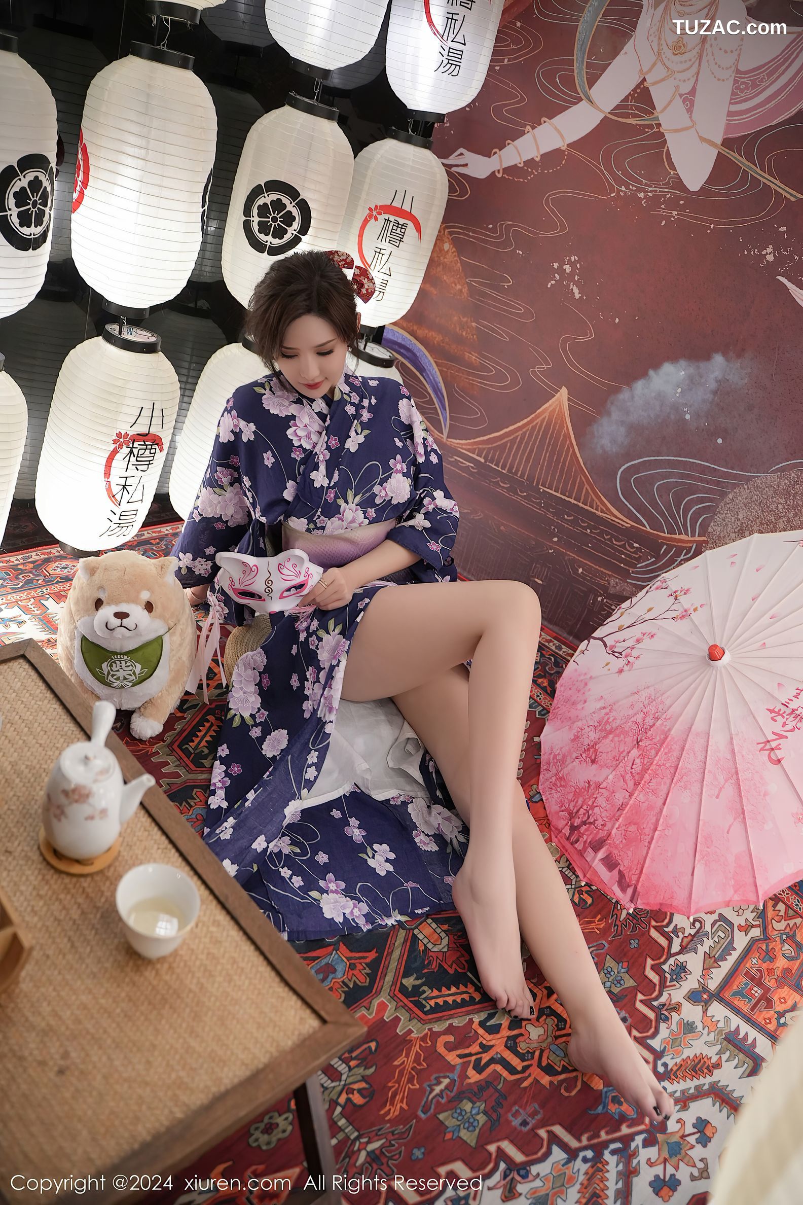 XiuRen秀人网-7975-Carol周妍希-深蓝粉花浴袍-2024.01.17