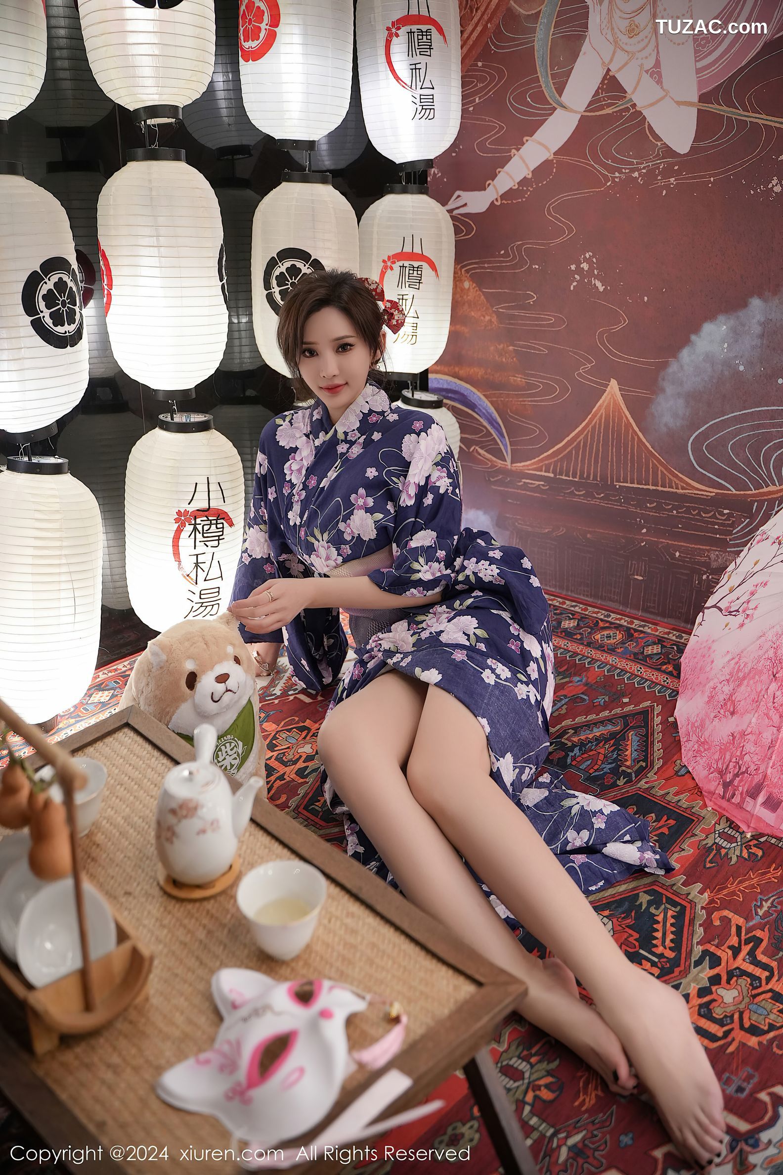 XiuRen秀人网-7975-Carol周妍希-深蓝粉花浴袍-2024.01.17