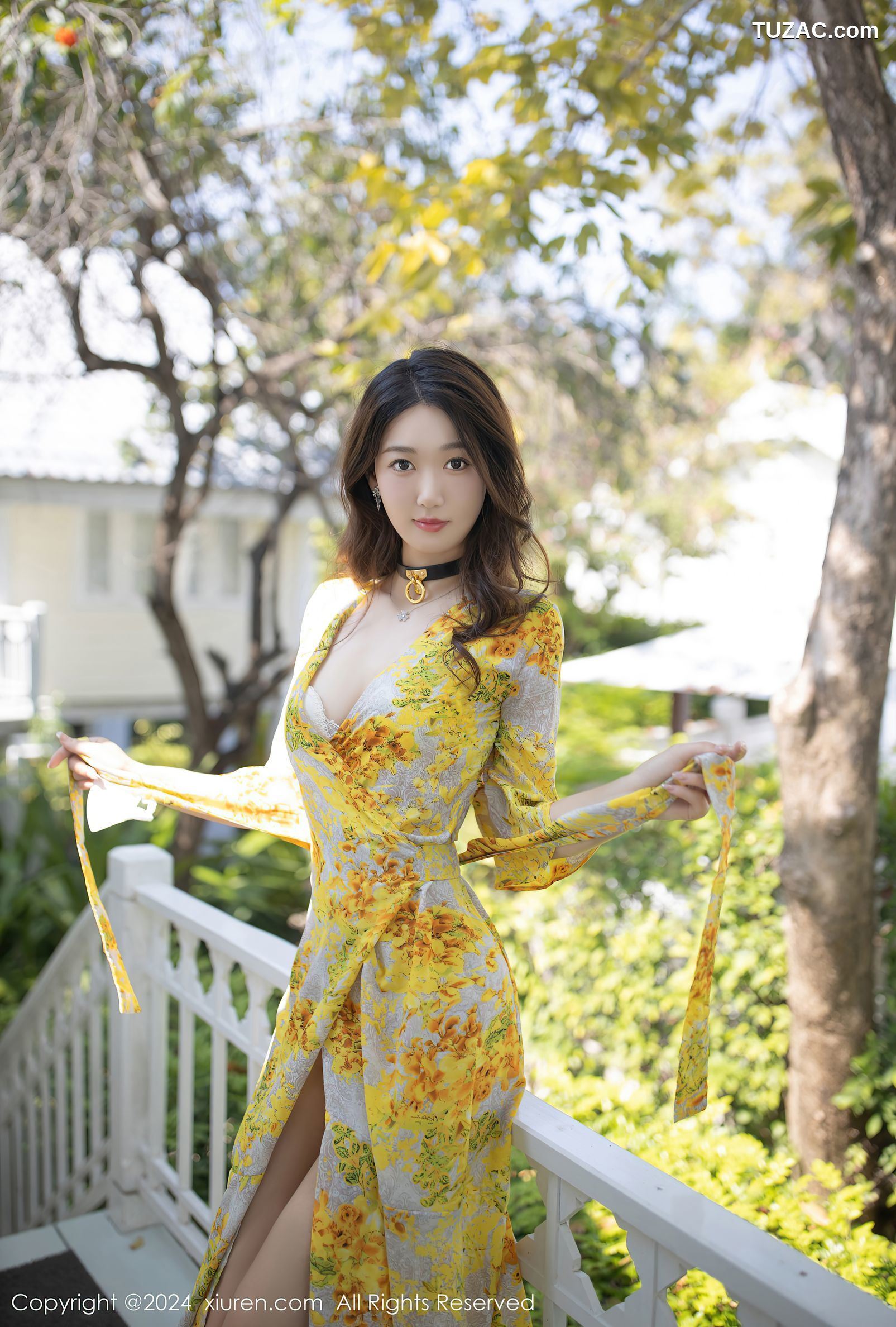 XiuRen秀人网-8001-唐安琪-黄色花长裙白色内衣-2024.01.22