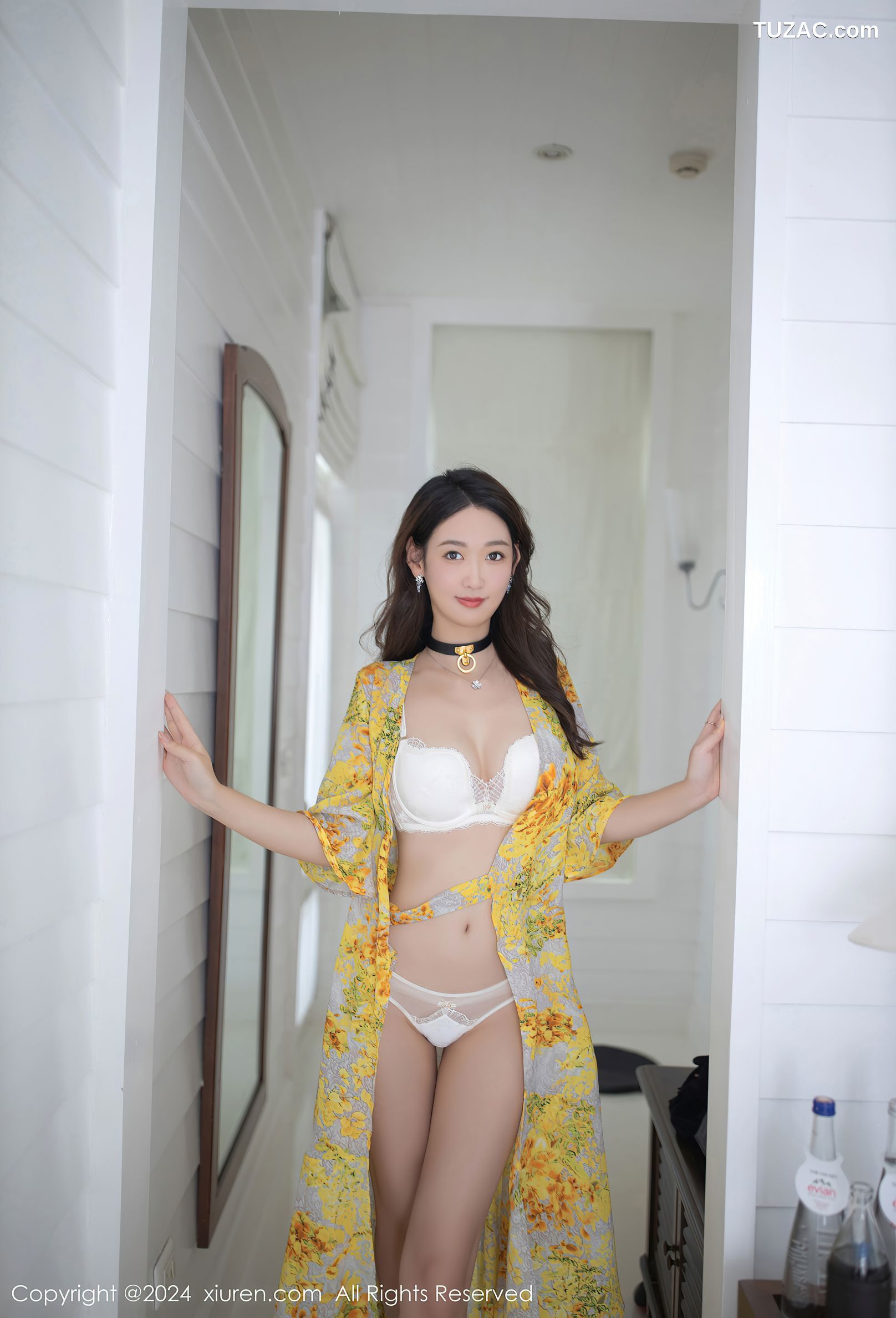 XiuRen秀人网-8001-唐安琪-黄色花长裙白色内衣-2024.01.22